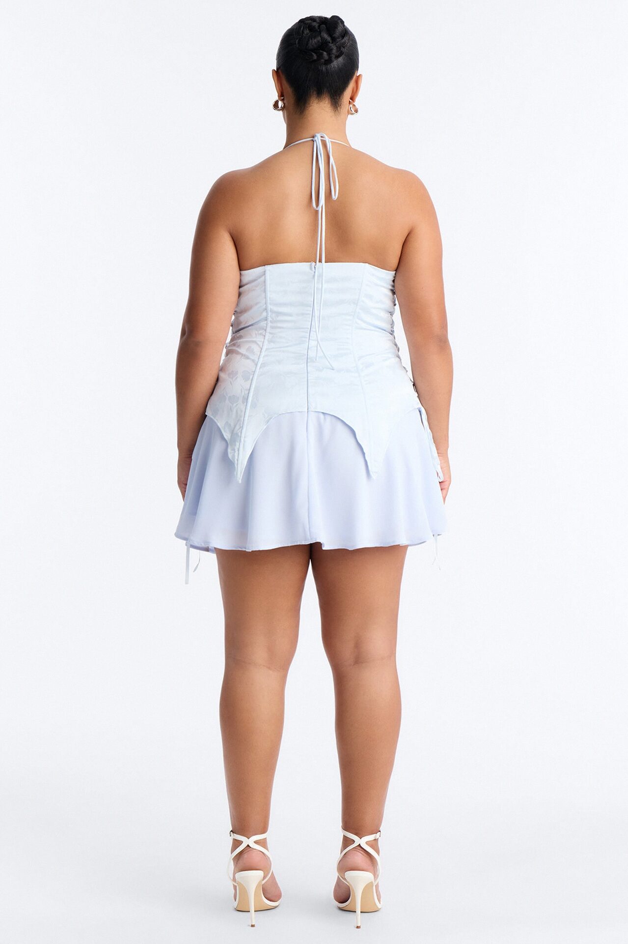 Spring Floral Jacquard Mini Dress - Light Blue
