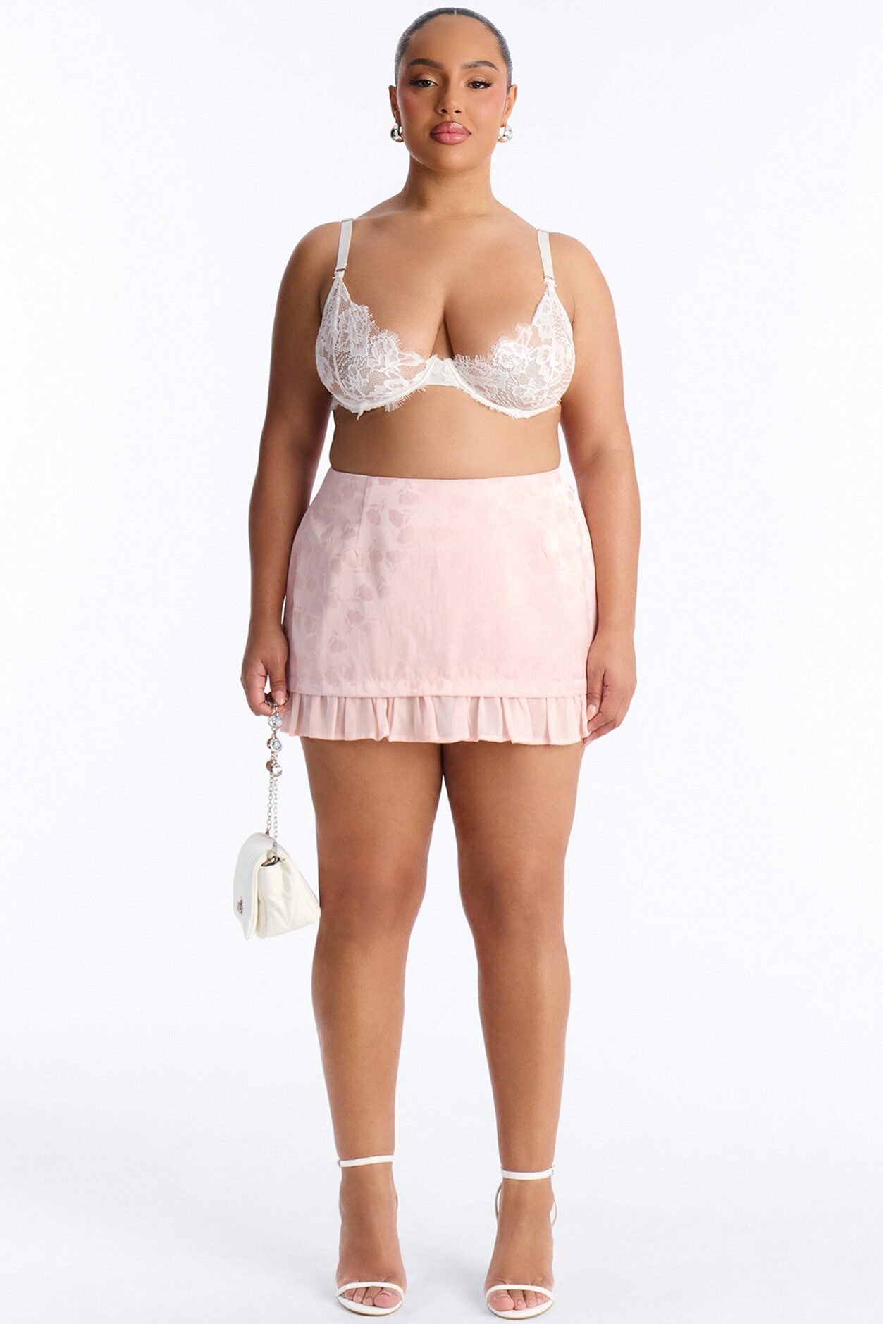Spring Floral Jacquard Mini Skirt - Light Pink