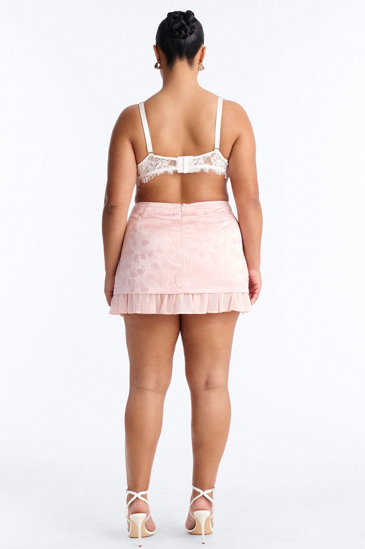 Spring Floral Jacquard Mini Skirt - Light Pink