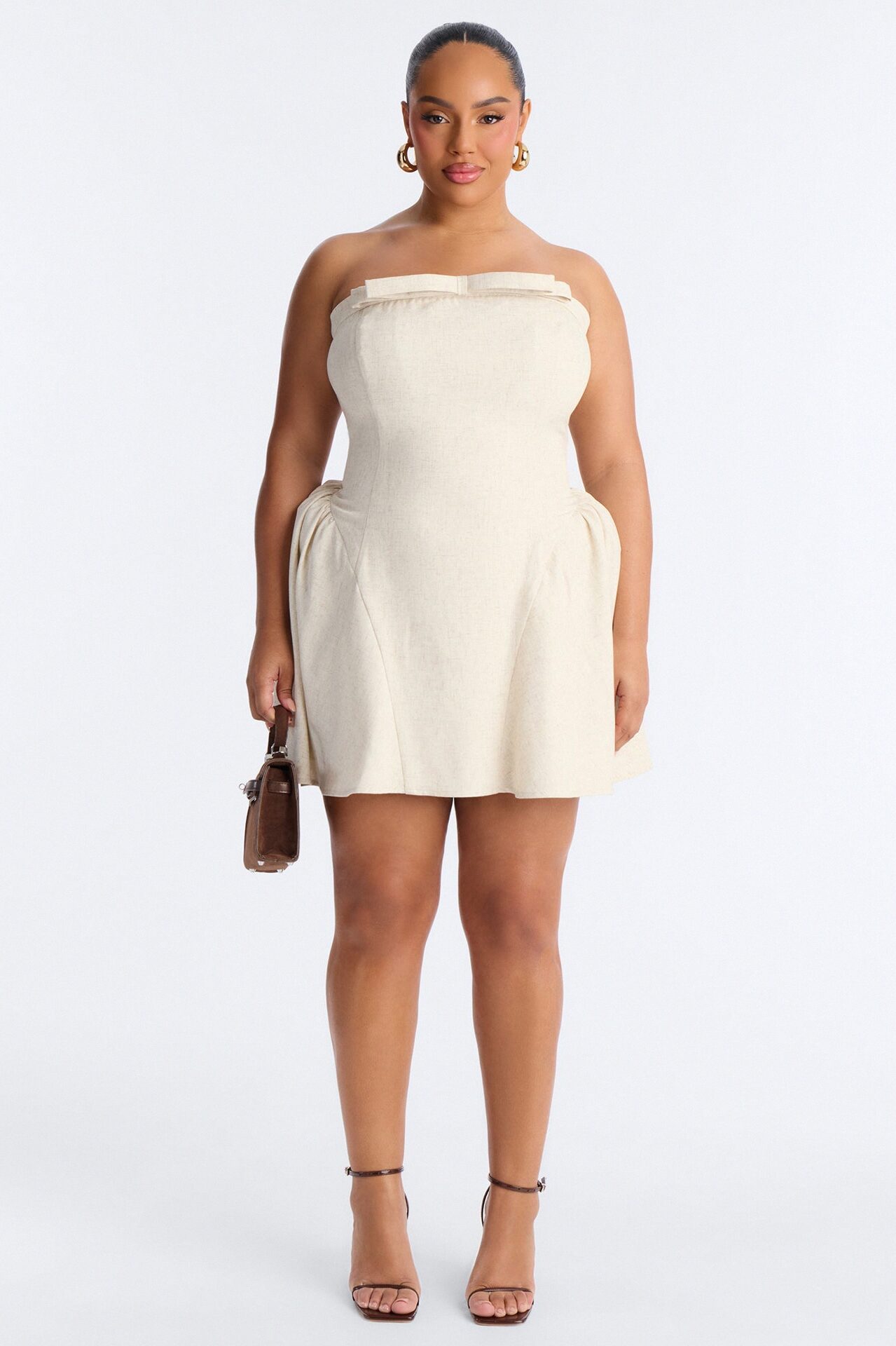 Linen Bloom Mini Dress - Natural