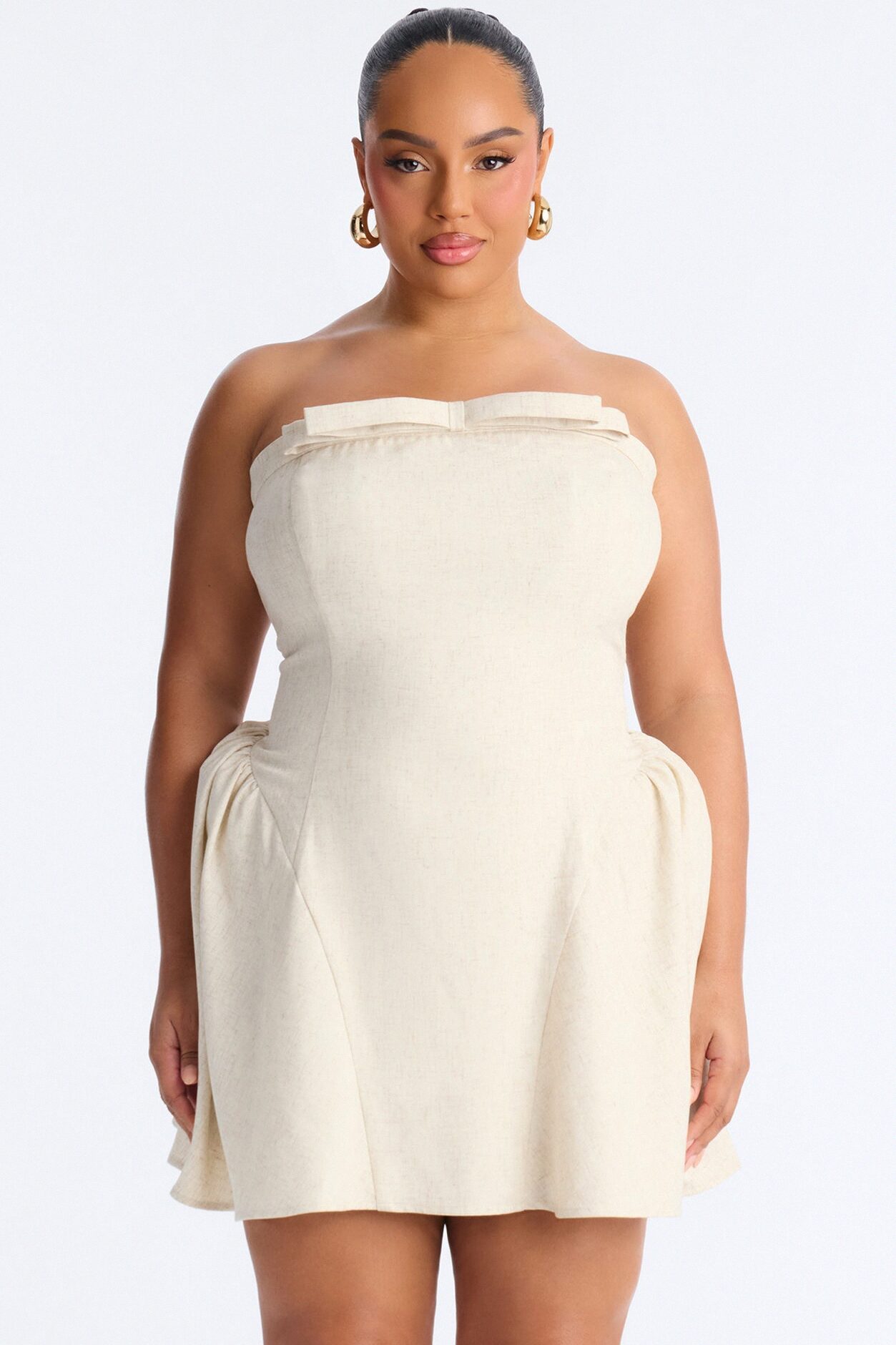 Linen Bloom Mini Dress - Natural
