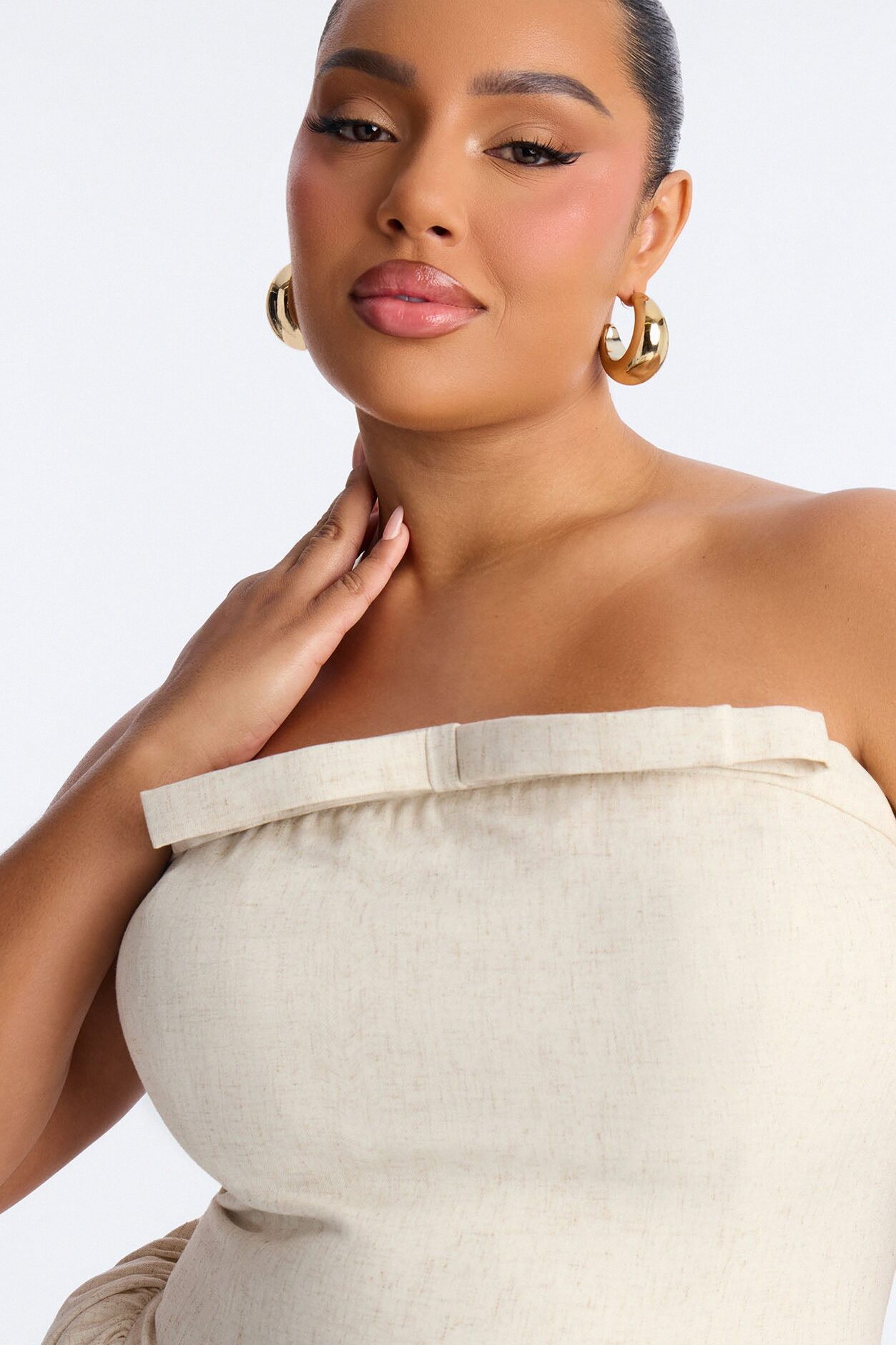 Linen Bloom Mini Dress - Natural