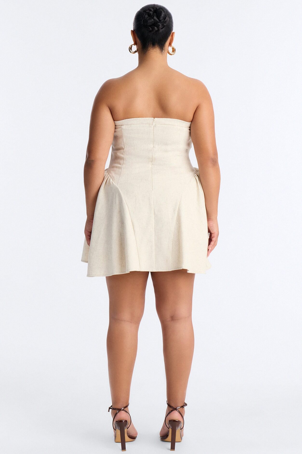 Linen Bloom Mini Dress - Natural