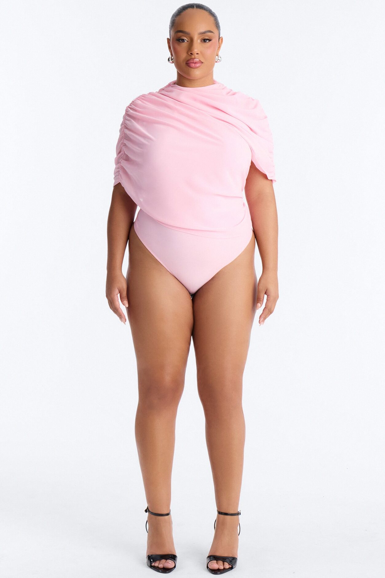 Everyday Confidence Draped Chiffon Bodysuit - Pink