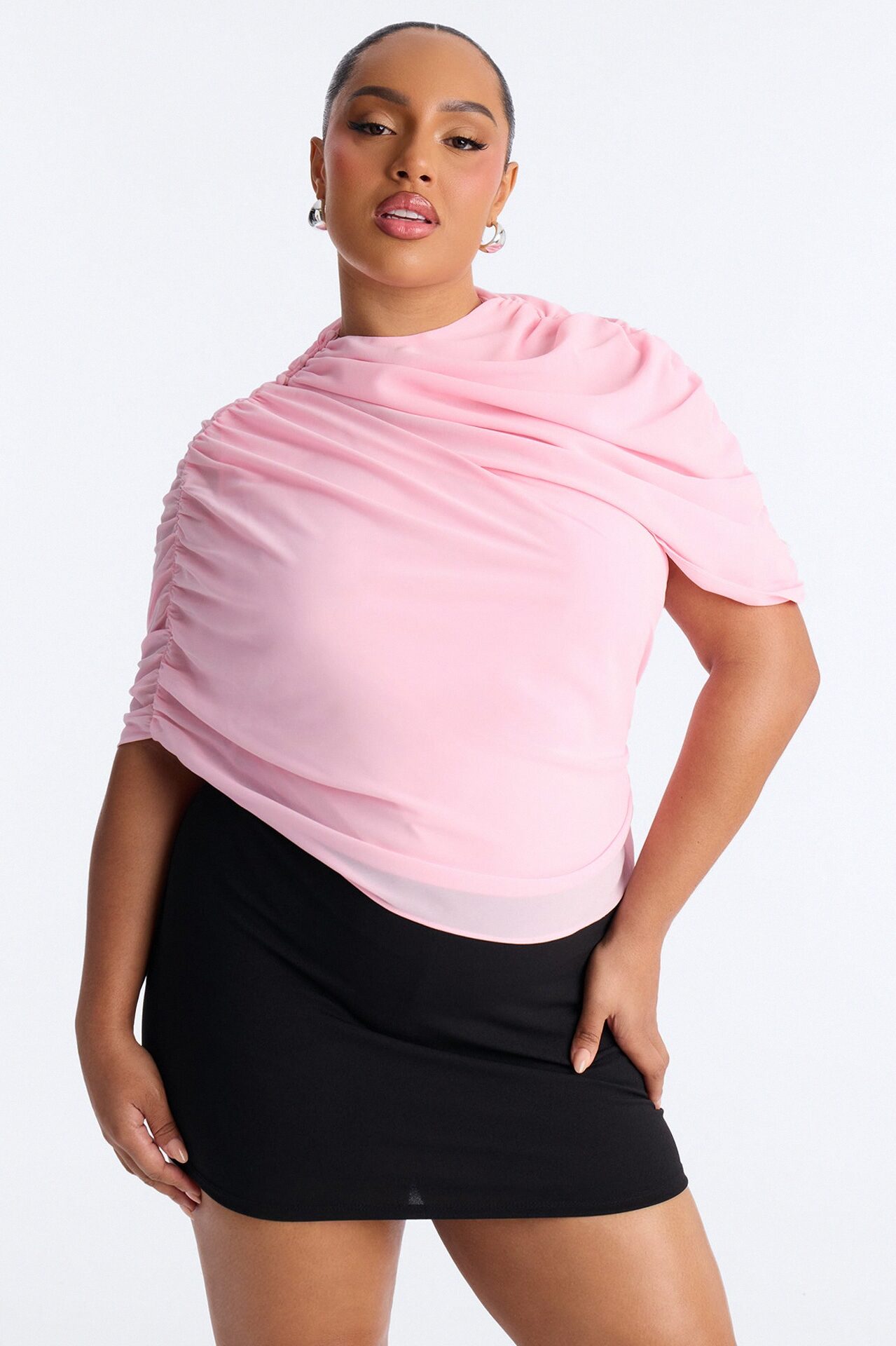 Everyday Confidence Draped Chiffon Bodysuit - Pink