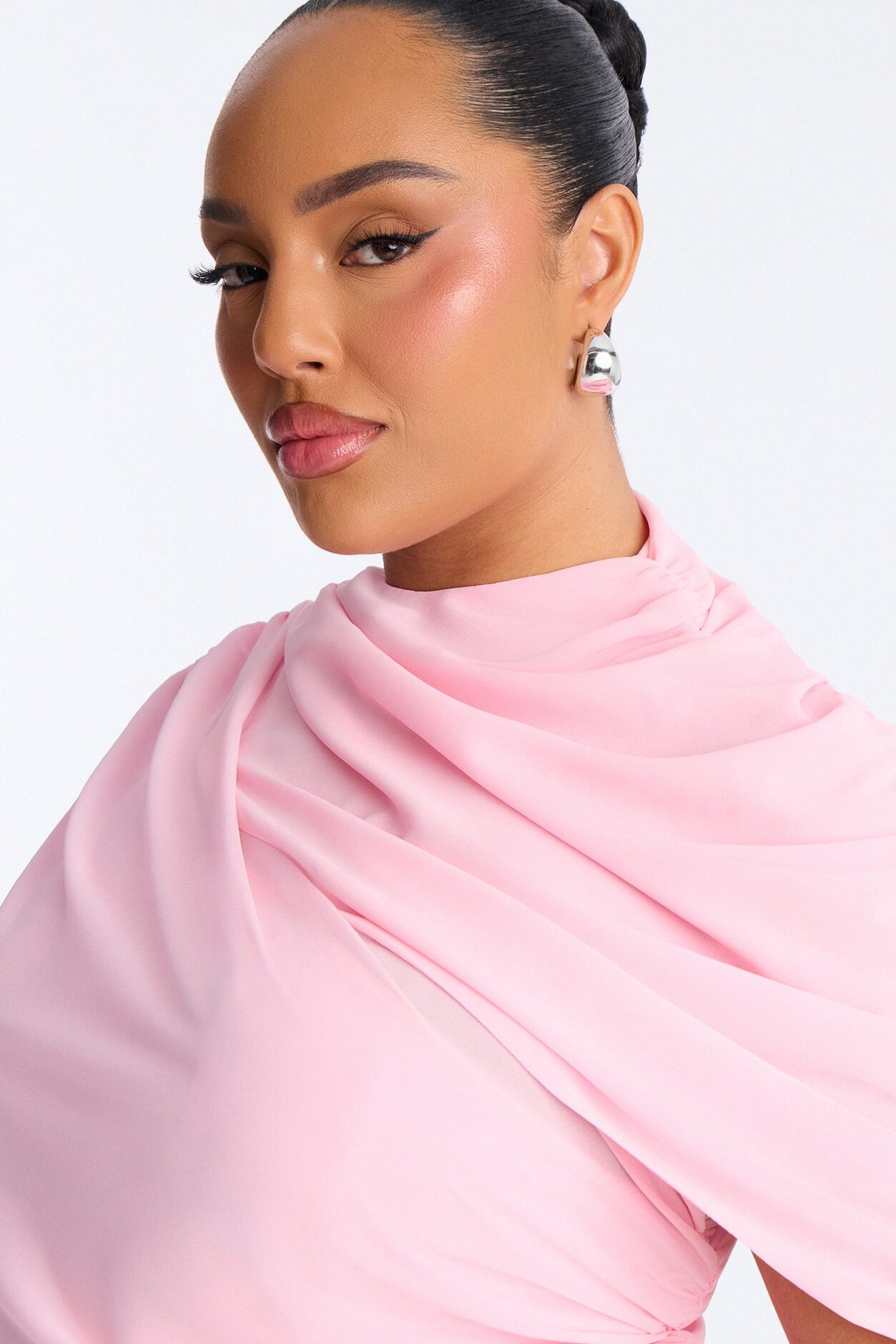 Everyday Confidence Draped Chiffon Bodysuit - Pink