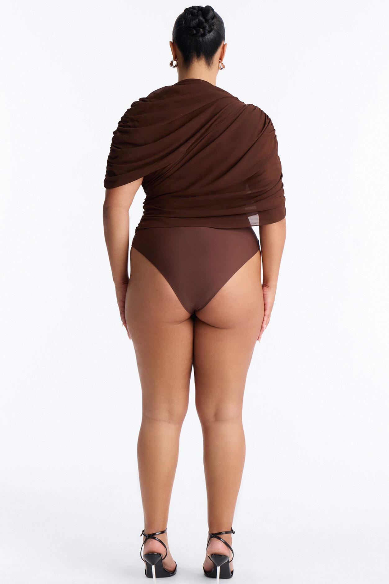 Everyday Confidence Draped Chiffon Bodysuit - Chocolate