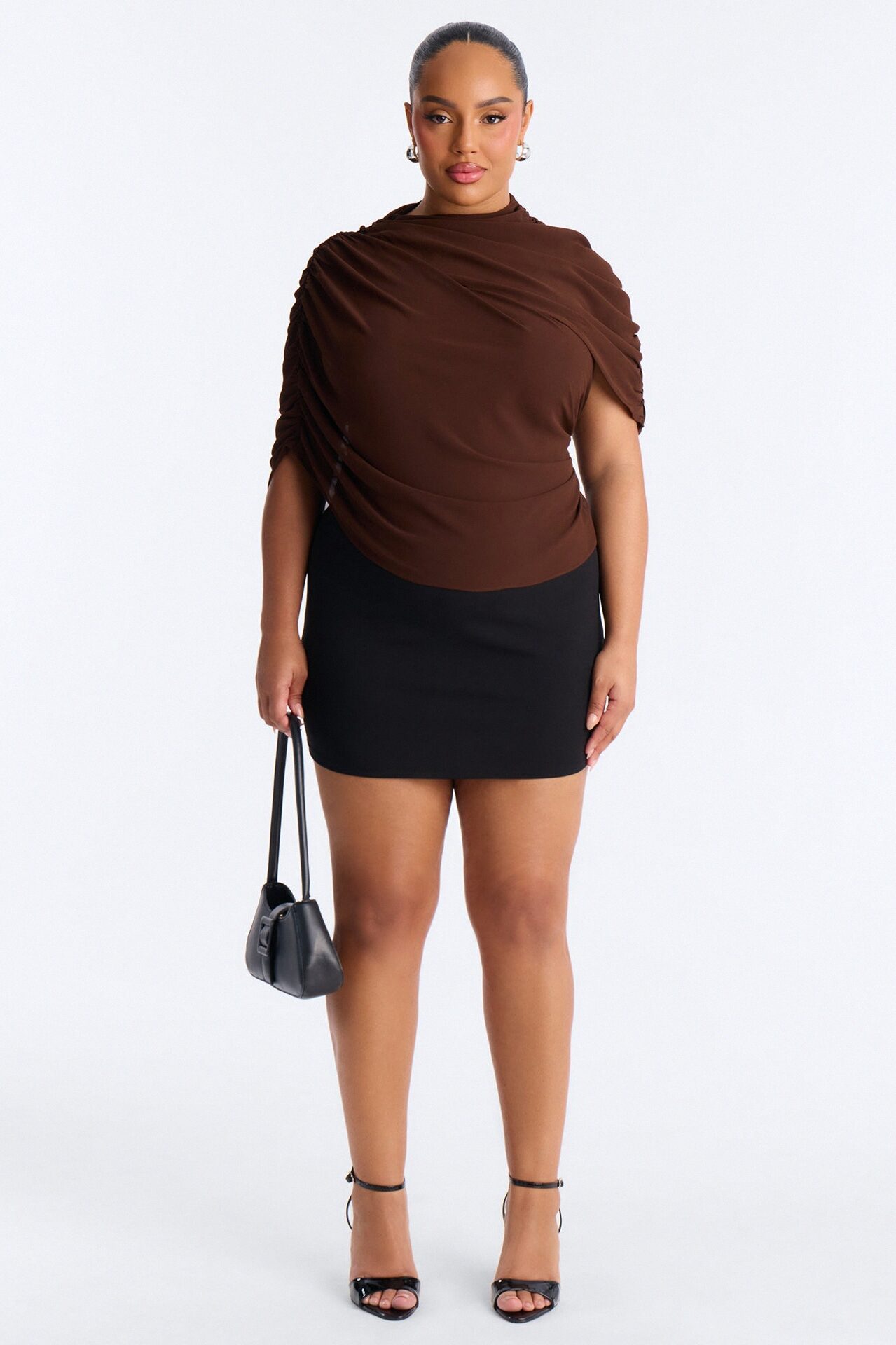 Everyday Confidence Draped Chiffon Bodysuit - Chocolate