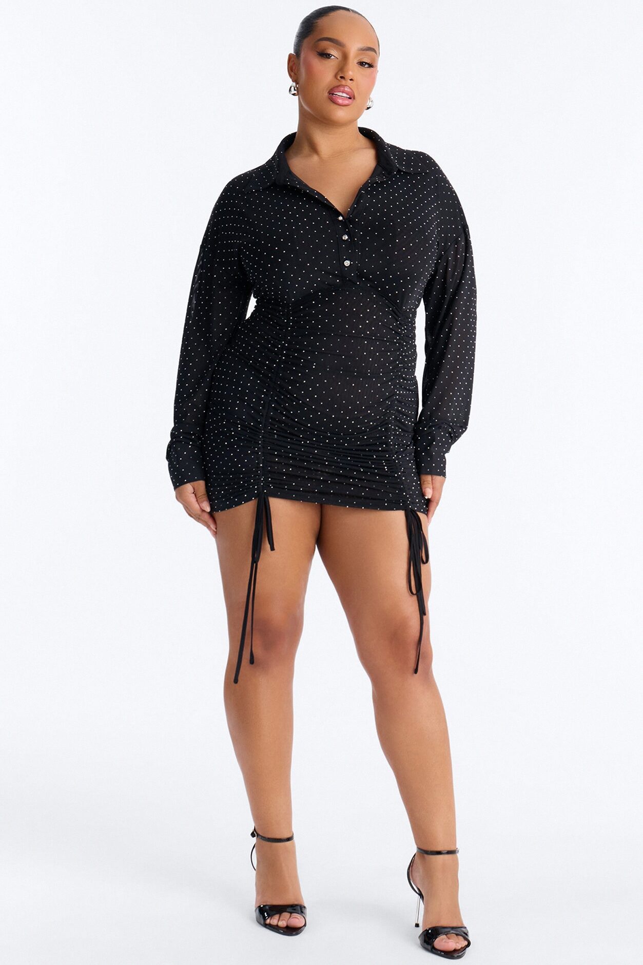 Kiara Embellished Mesh Mini Dress - Black