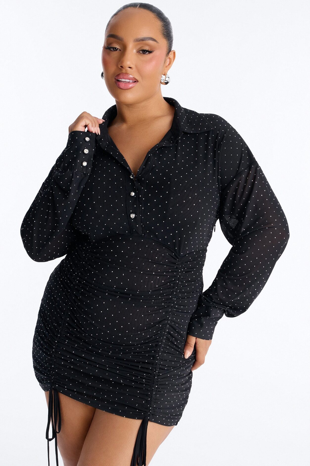 Kiara Embellished Mesh Mini Dress - Black
