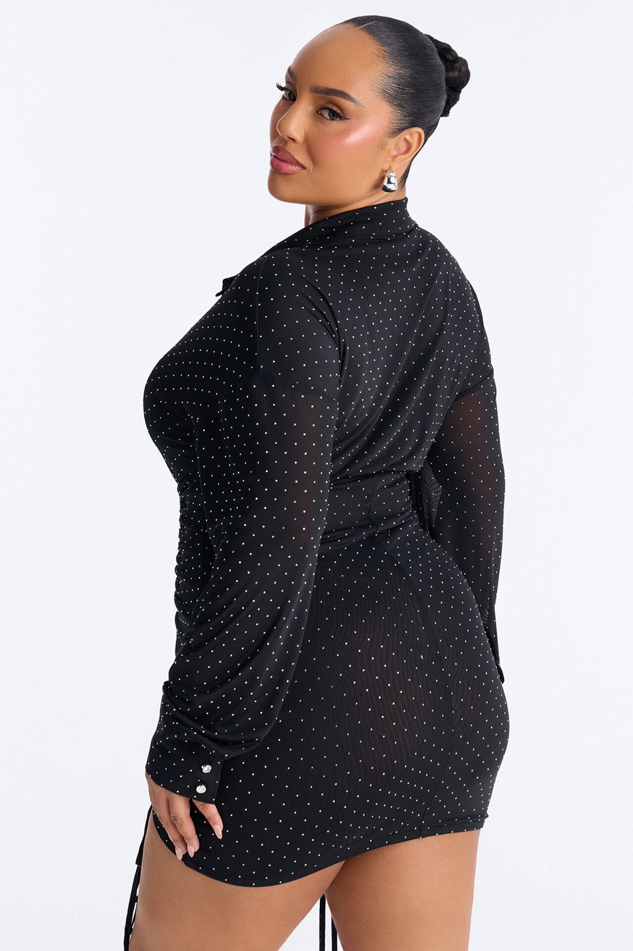 Kiara Embellished Mesh Mini Dress - Black