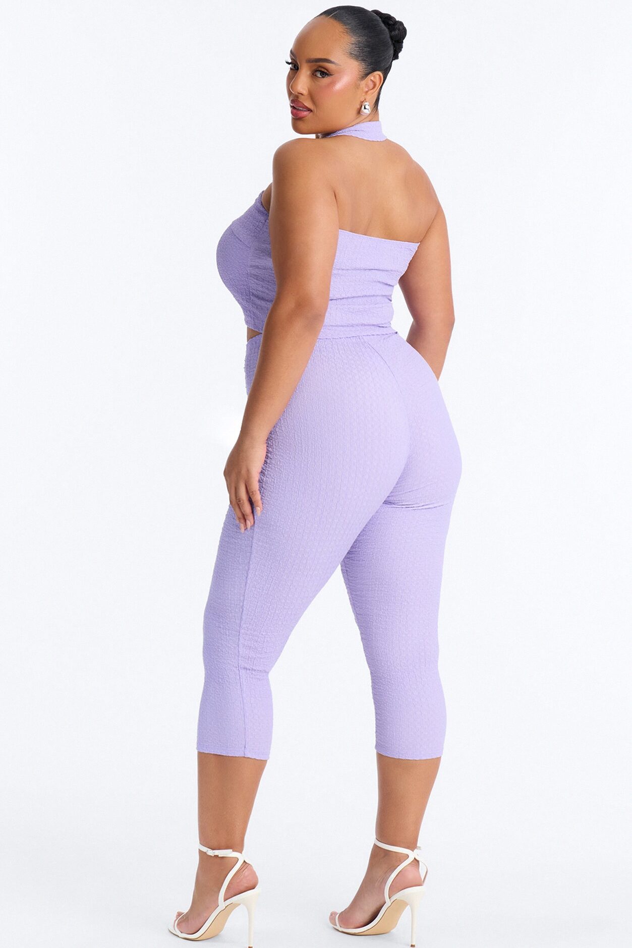 Delilah Textured Halter Capri Pant Set - Lavender