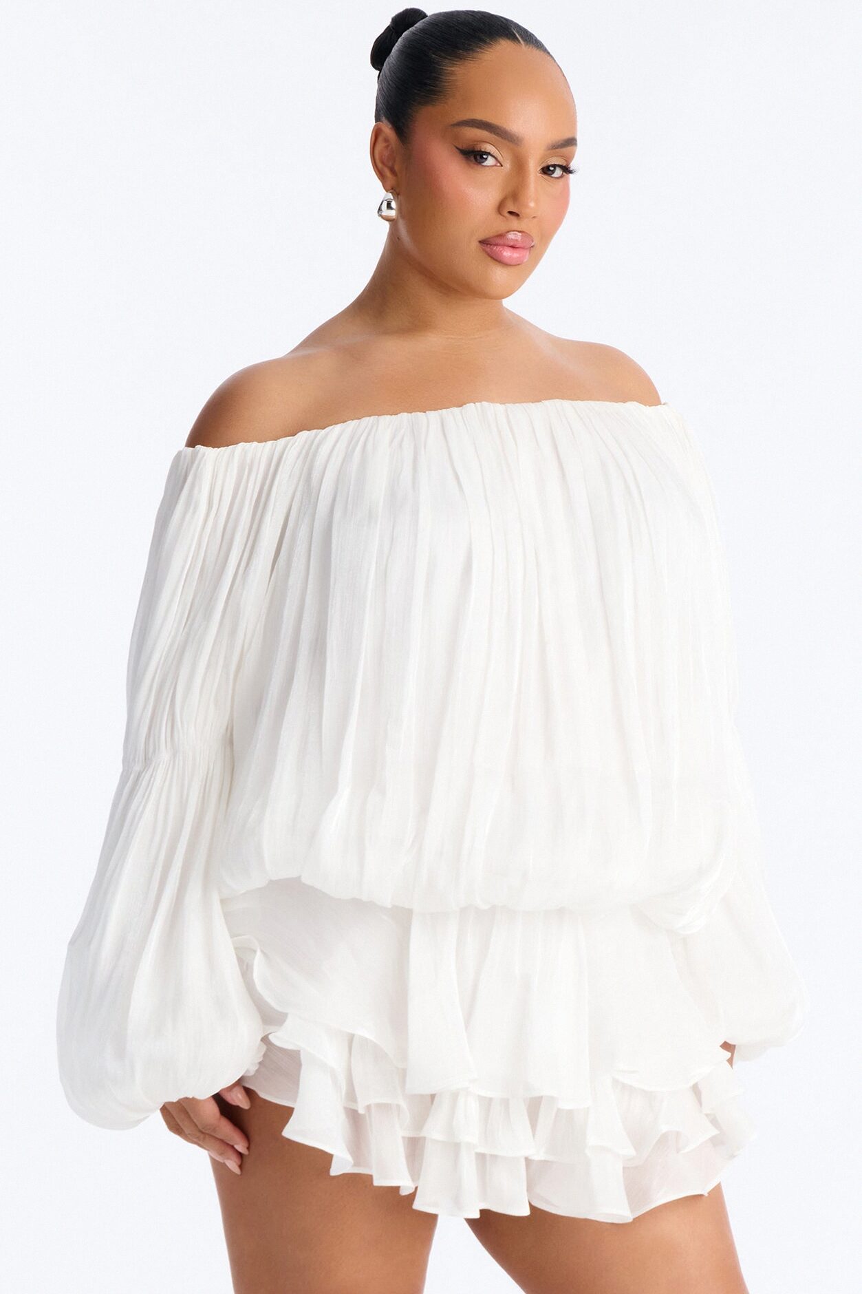 Oralee Off Shoulder Organza Mini Dress - White