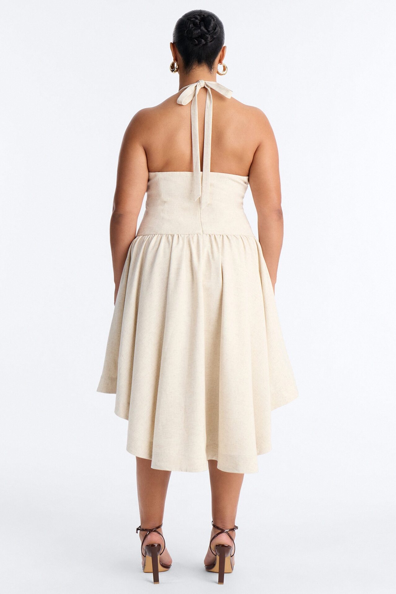 Linen Bloom Halter Midi Dress - Natural