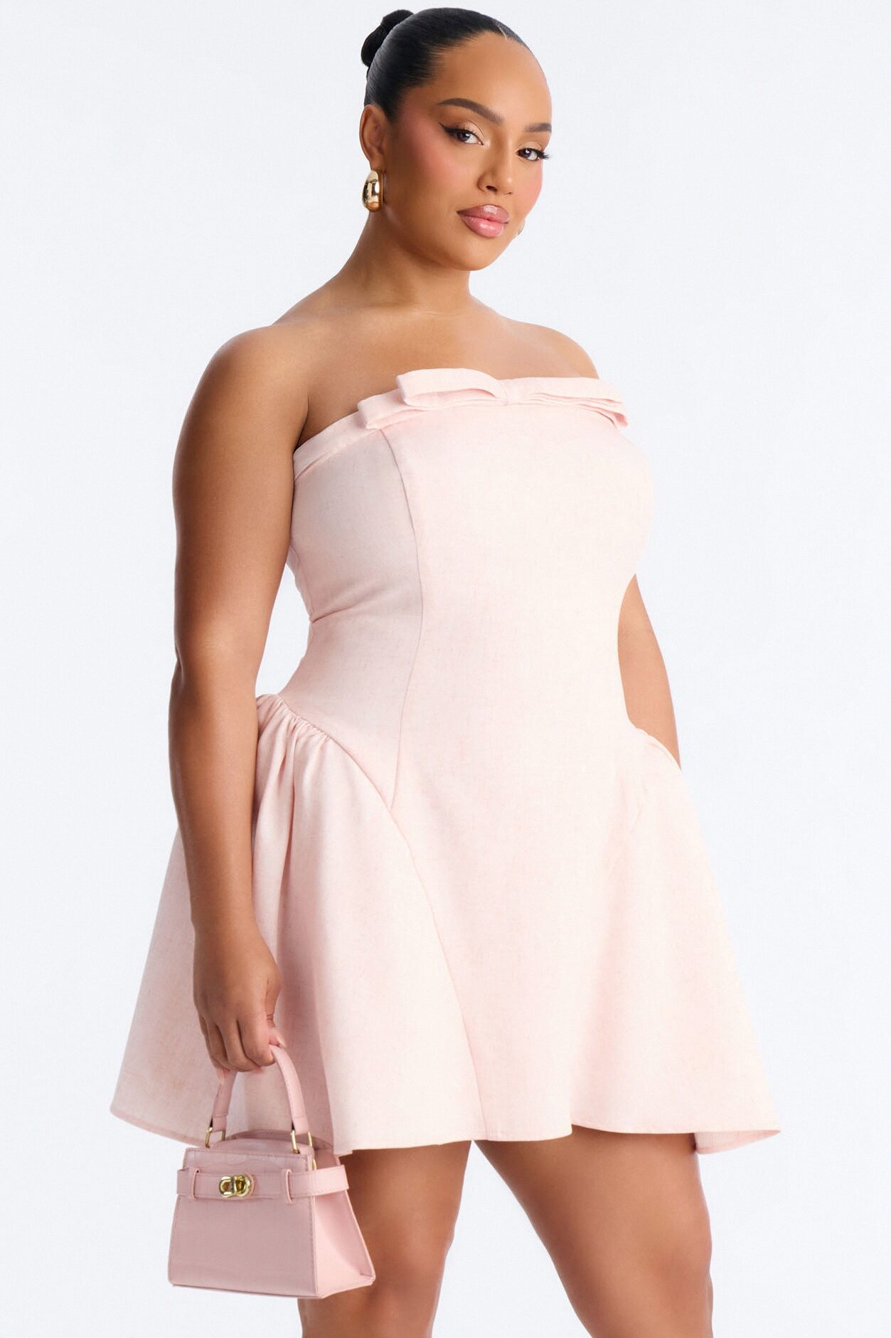Linen Bloom Mini Dress - Light Pink