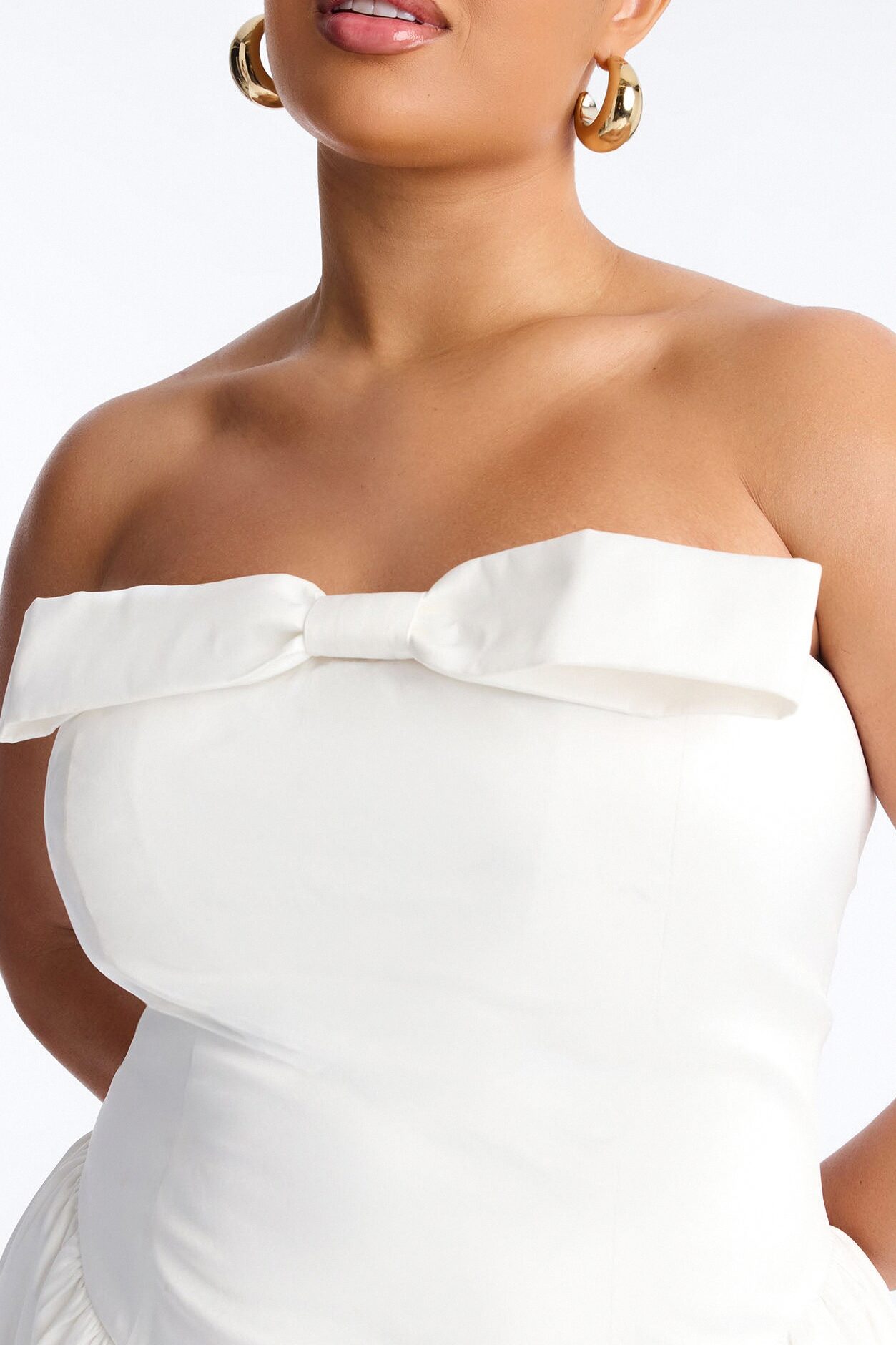 Darling Bow Satin Midi Dress - Off White
