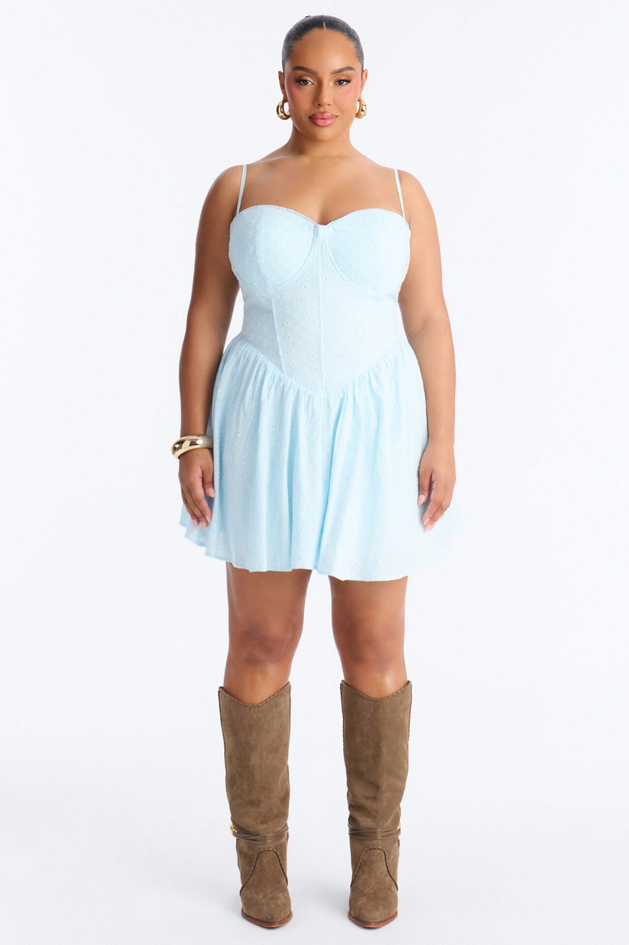 Sweet Pea Eyelet Mini Dress - Light Blue