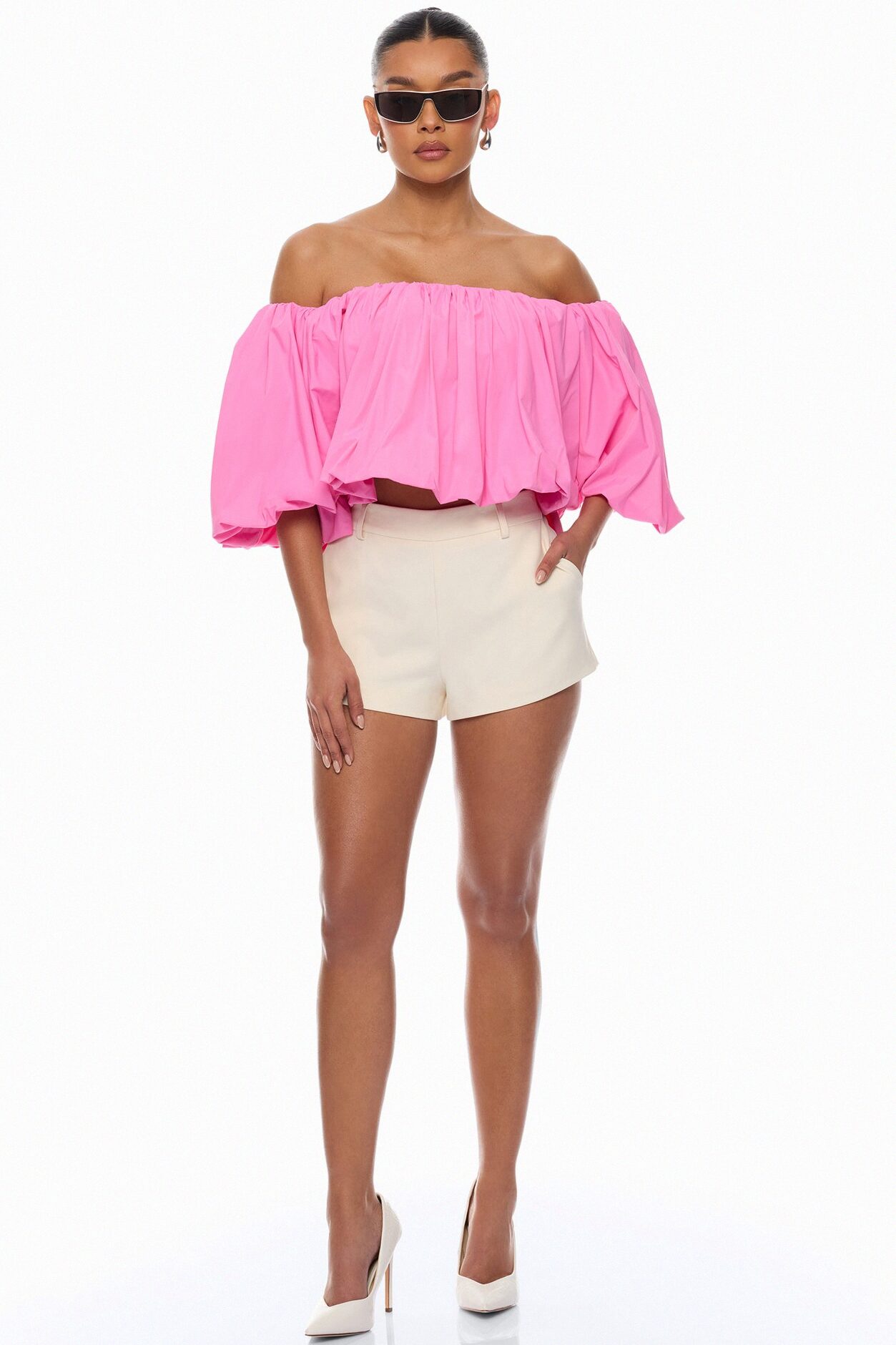 Olyvia Off Shoulder Taffeta Top - Pink