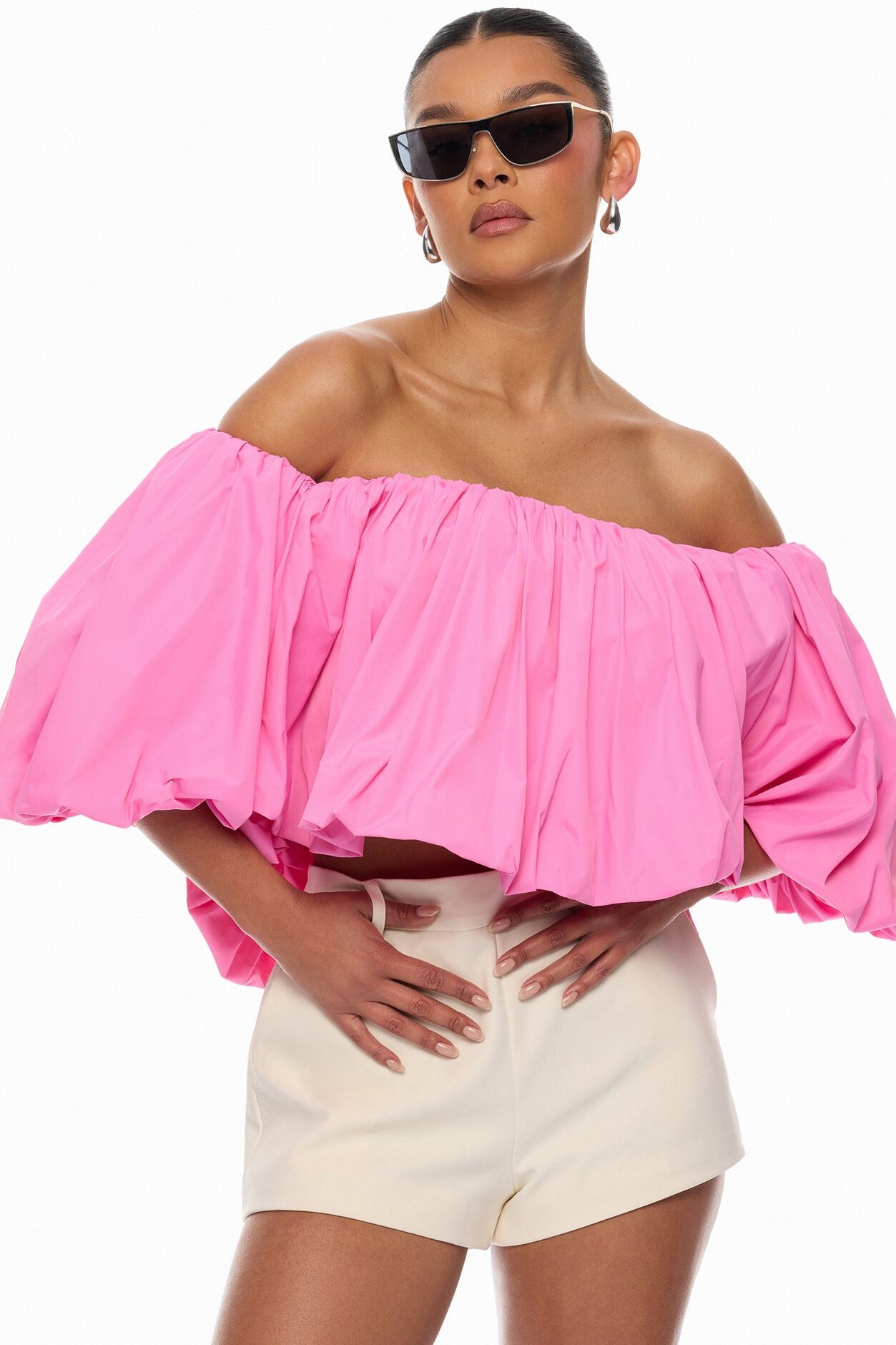 Olyvia Off Shoulder Taffeta Top - Pink