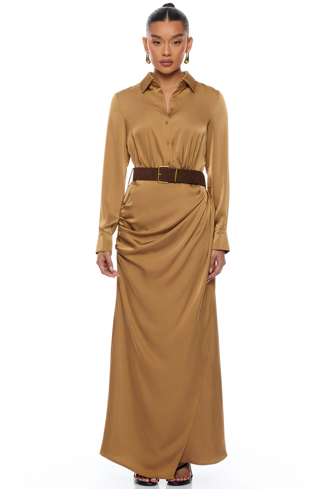 Dillion Belted Satin Maxi Dress - Bronze