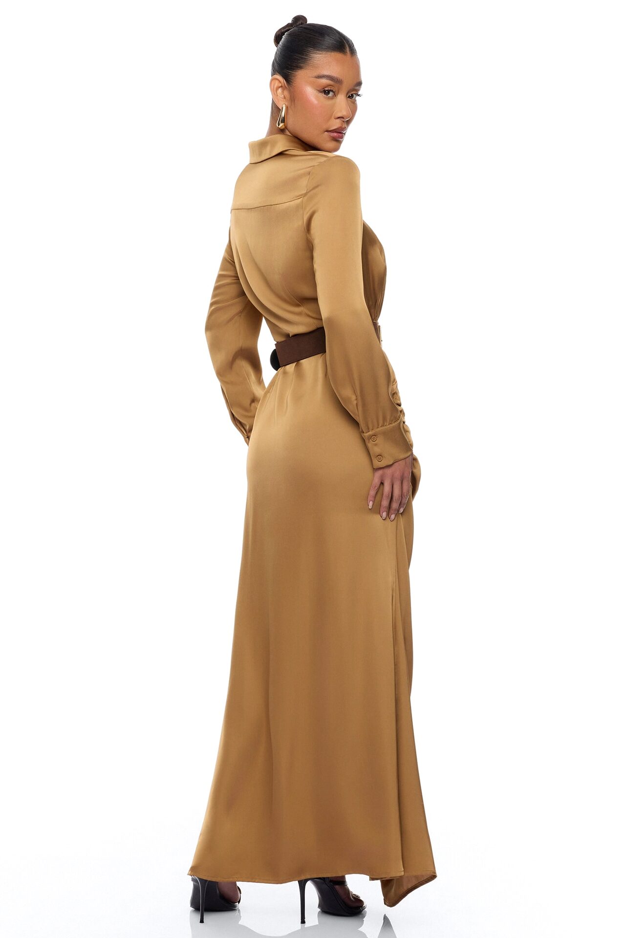 Dillion Belted Satin Maxi Dress - Bronze