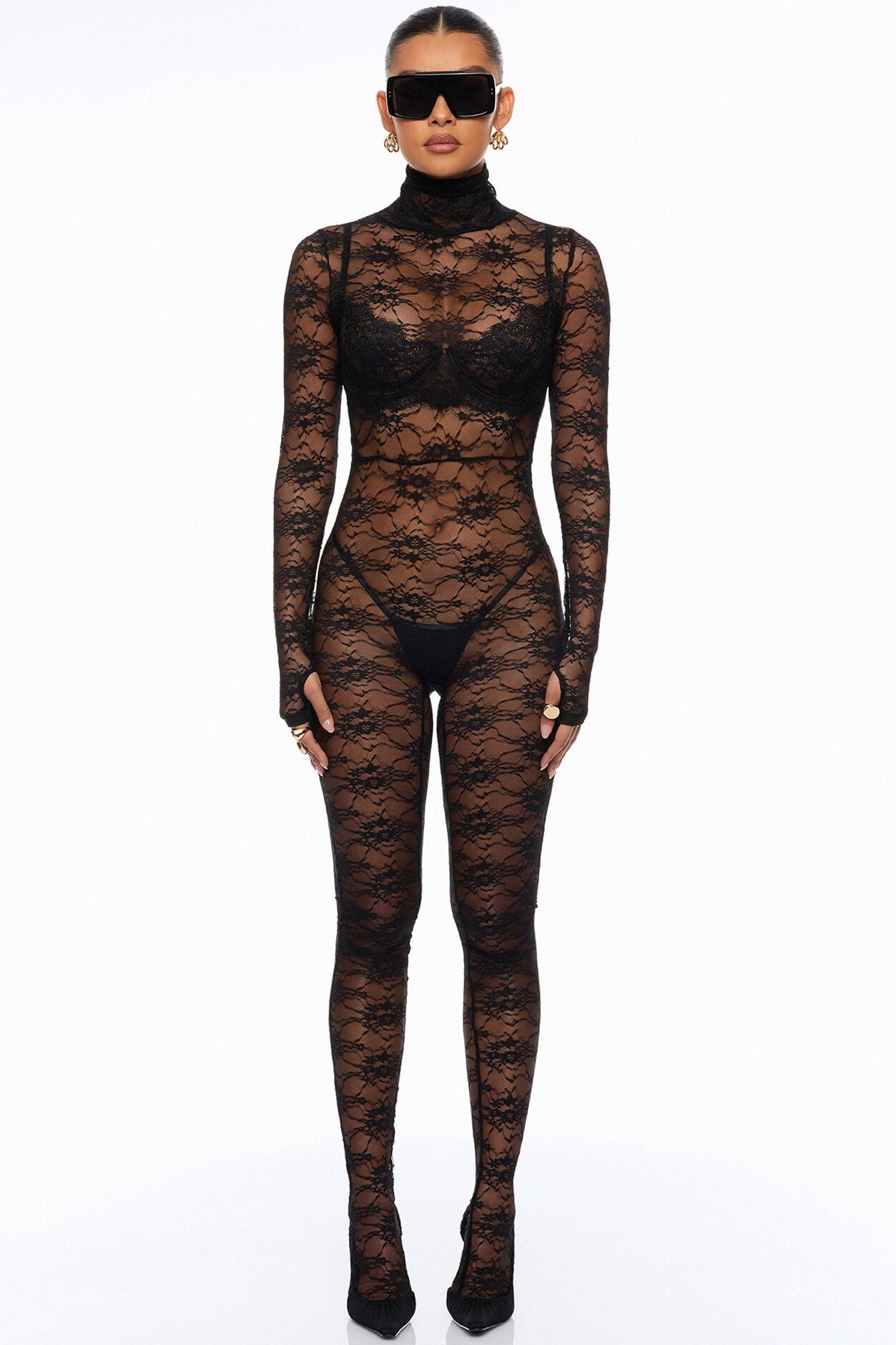 Gabriette Sheer Lace Jumpsuit - Black