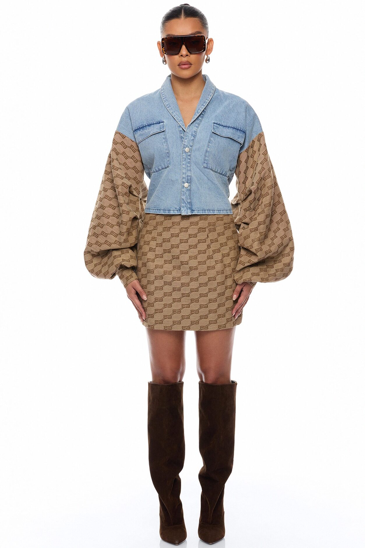 Zaelyn Denim Jacket Mini Skirt Set - Medium Wash