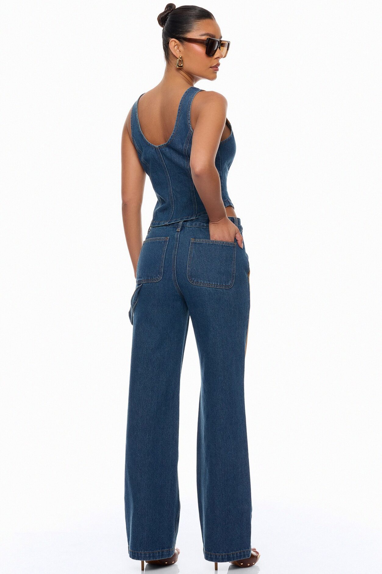 Sadie Patchwork Vest Pant Set - Denim