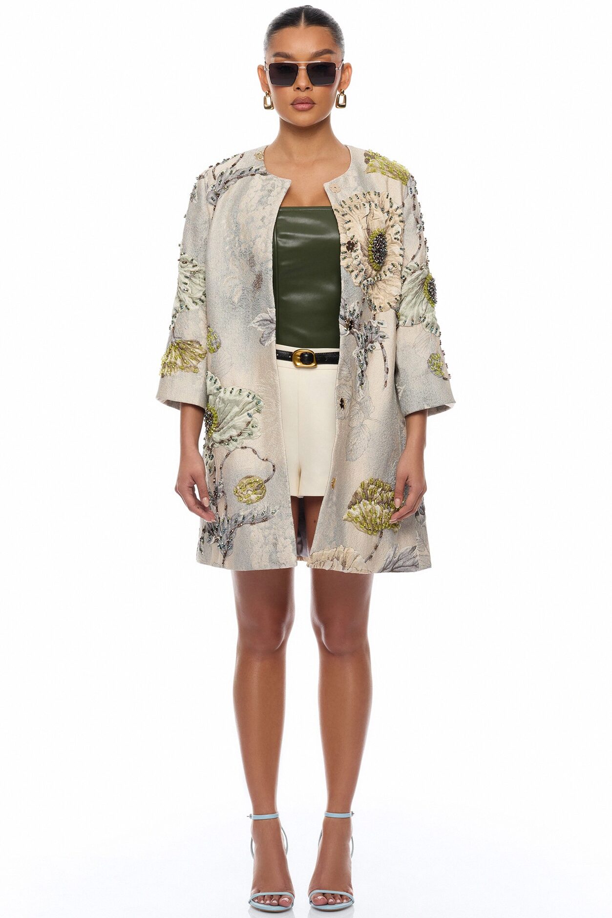 Riannon Crew Neck Embellished Jacquard Jacket - Grey