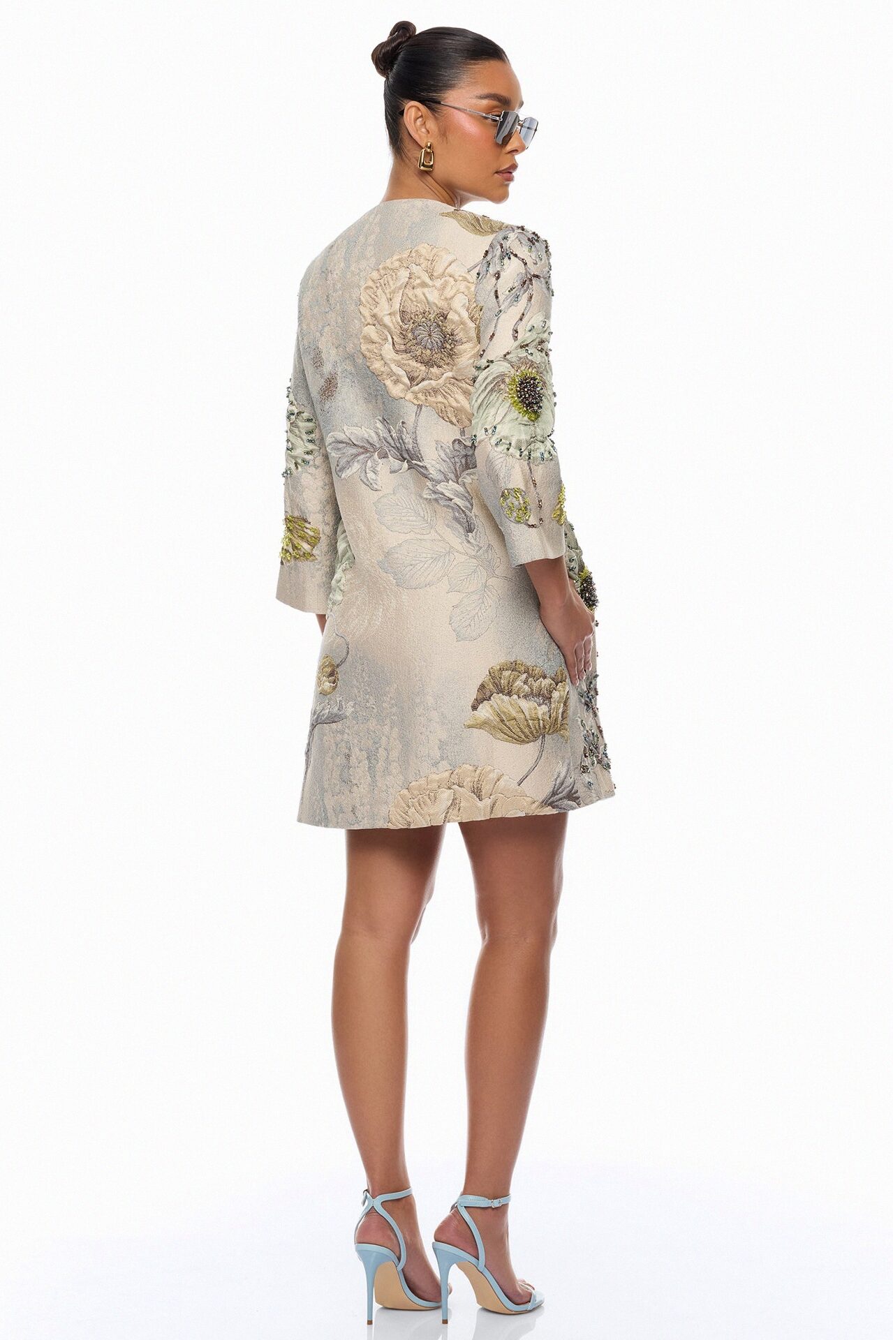 Riannon Crew Neck Embellished Jacquard Jacket - Grey