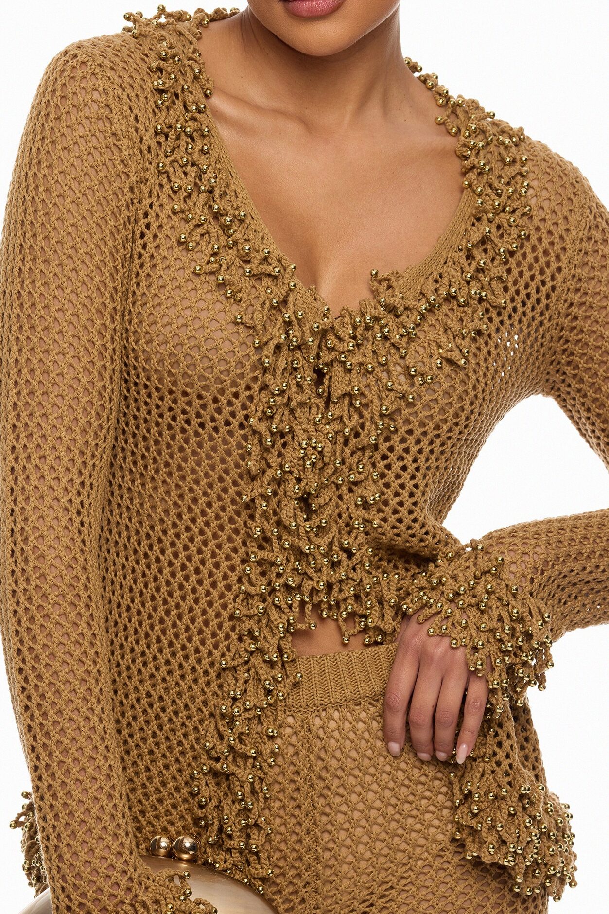 Siesta Crochet Cardigan Pant Set - Brown