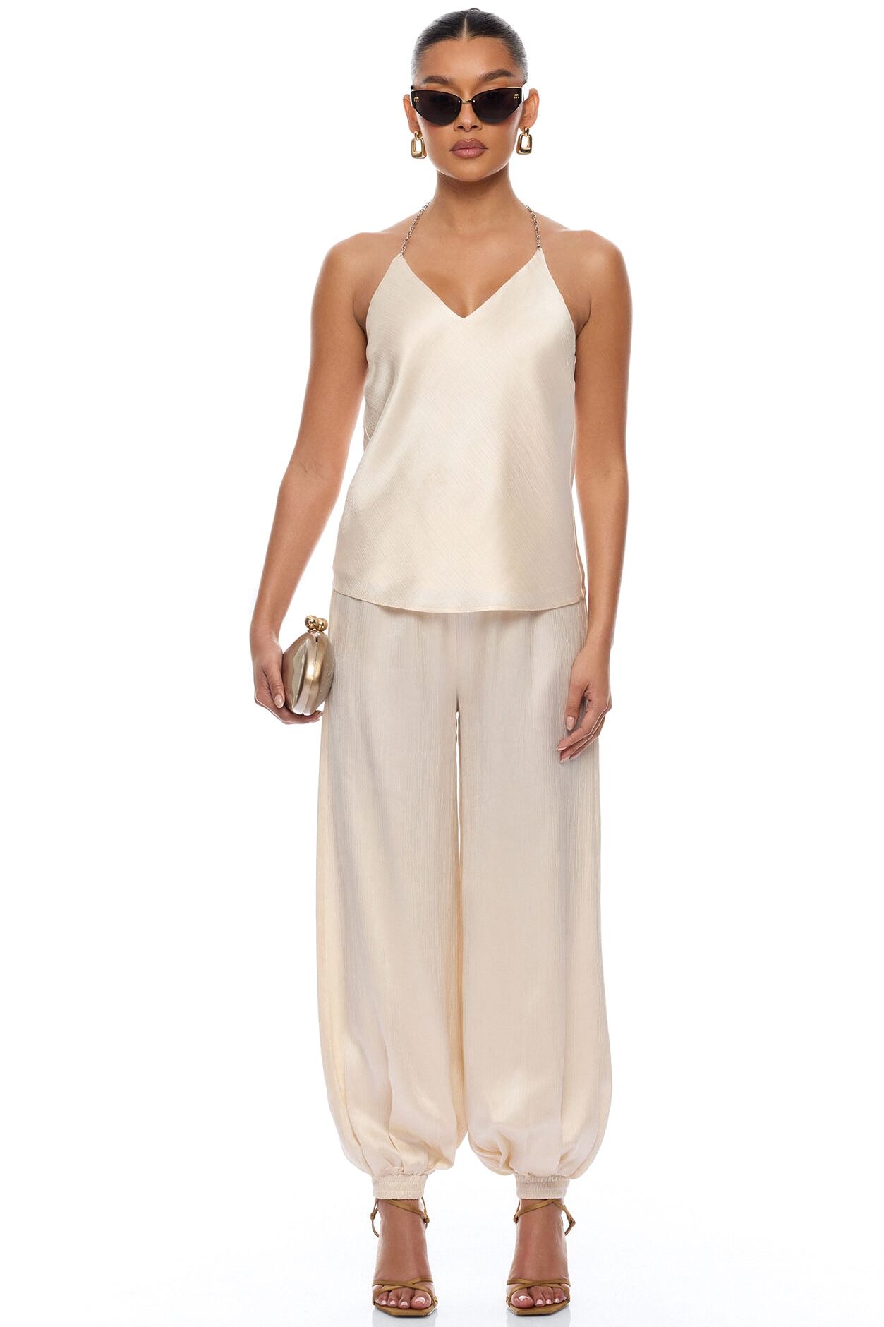 Nicolette Satin Halter Top - Champagne