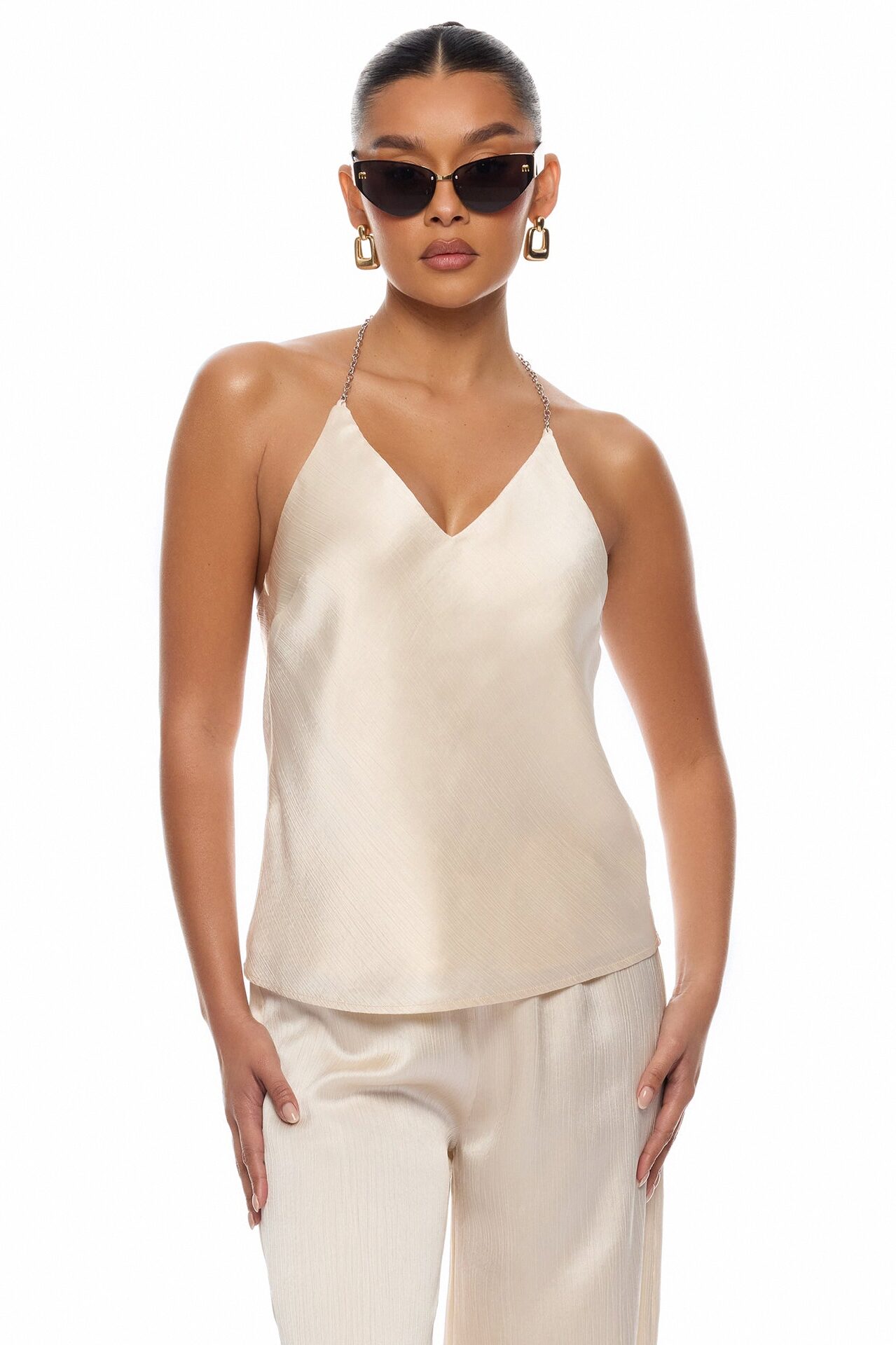 Nicolette Satin Halter Top - Champagne