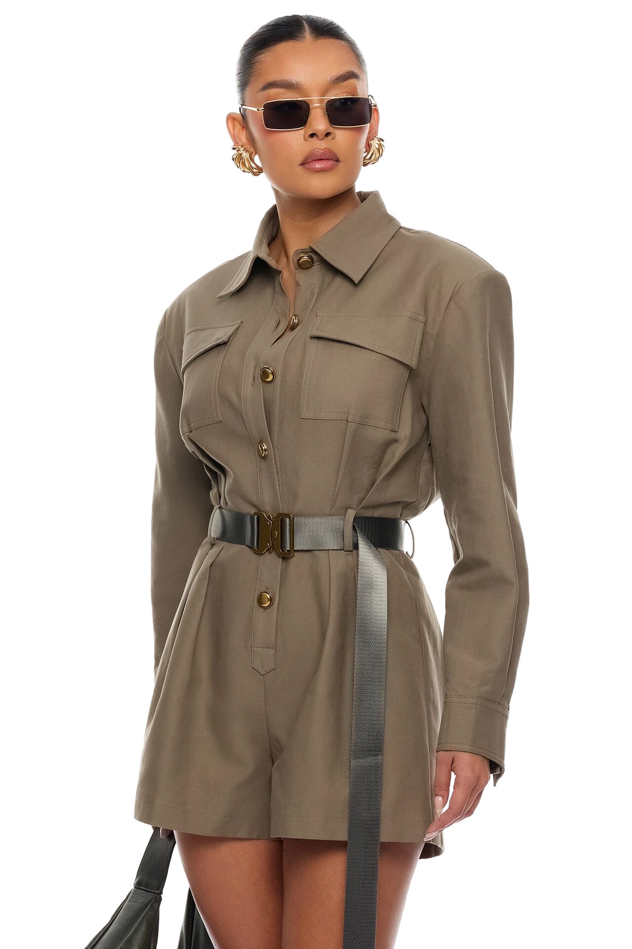 Morgan Cargo Belted Romper - Olive