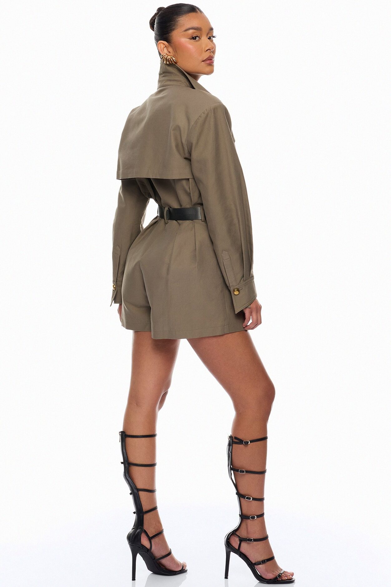 Morgan Cargo Belted Romper - Olive