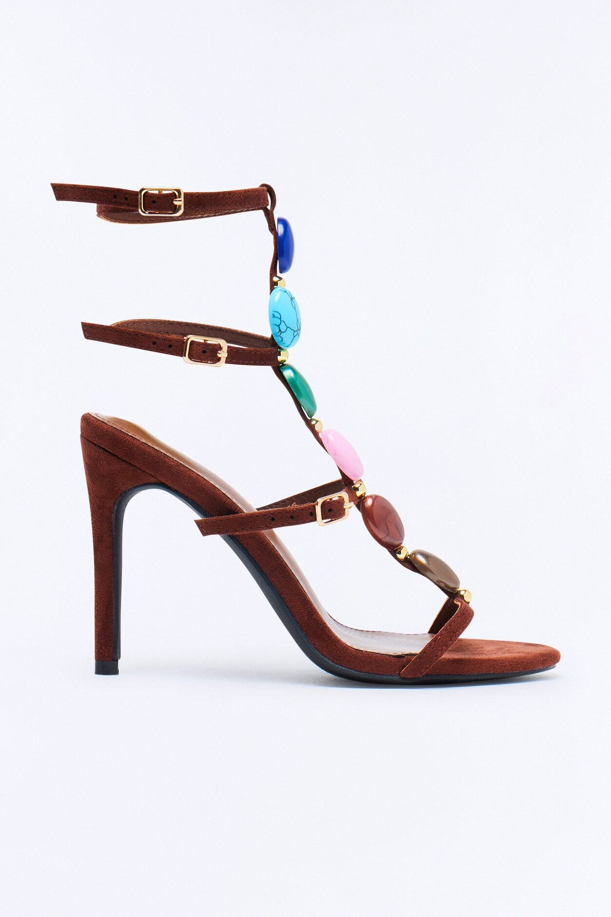 Colbie Stone Ankle Strap Heels - Brown