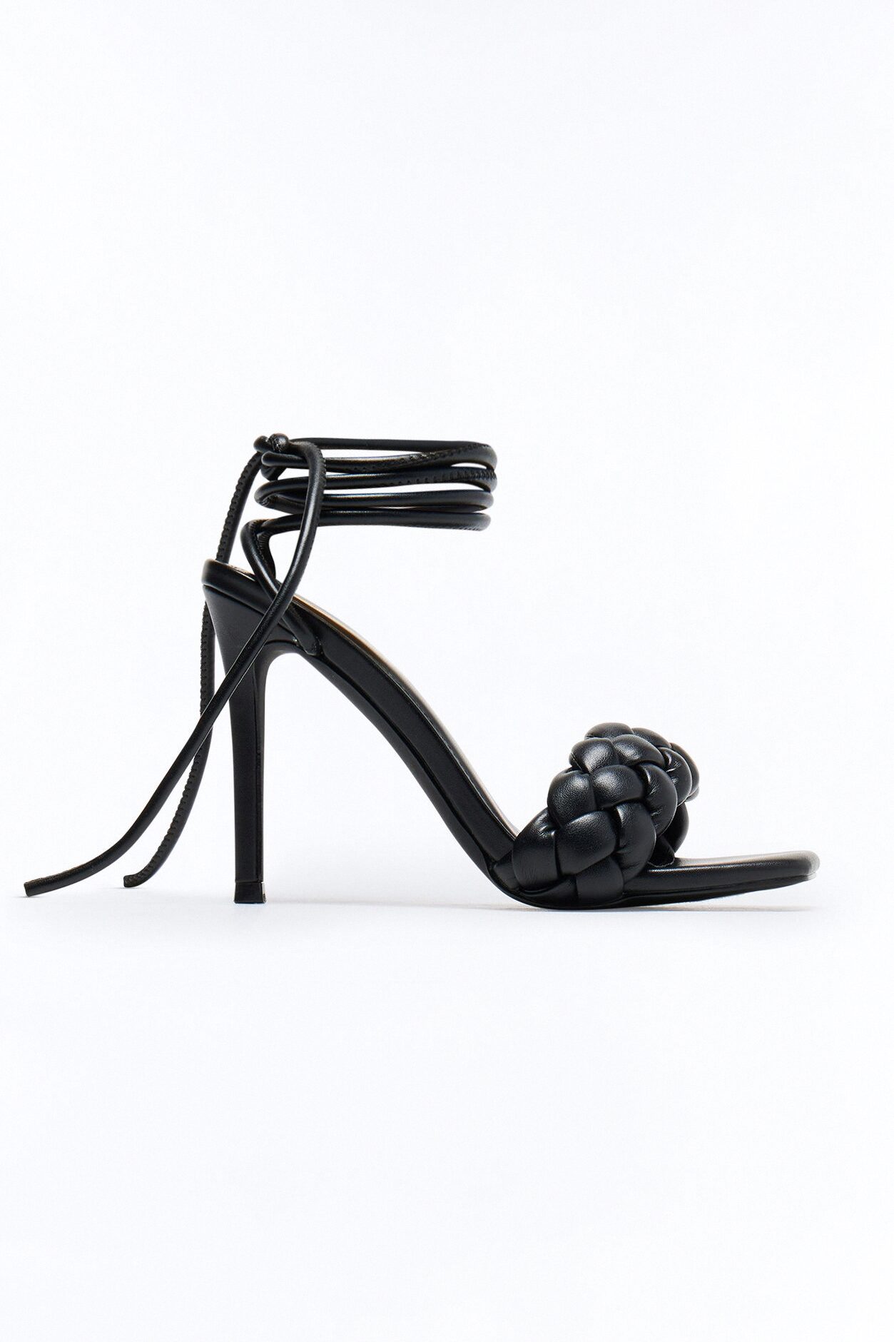 Sozie Braided Strap Wrap Up Heels - Black