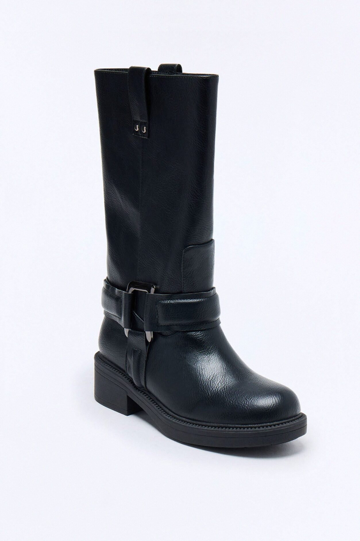 Malia Knee High Moto Boots - Black