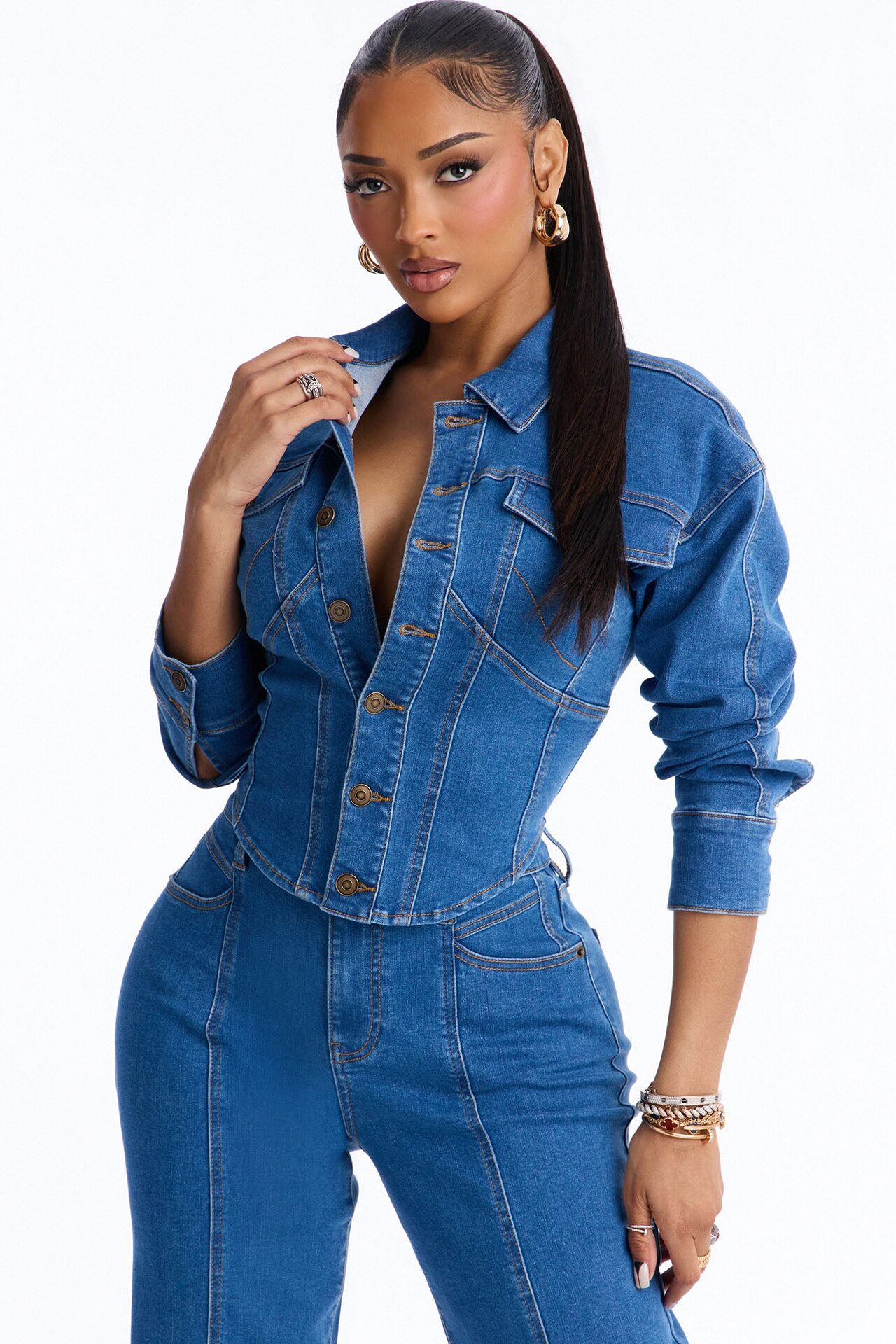 Nessa Denim Pant Set - Medium Wash