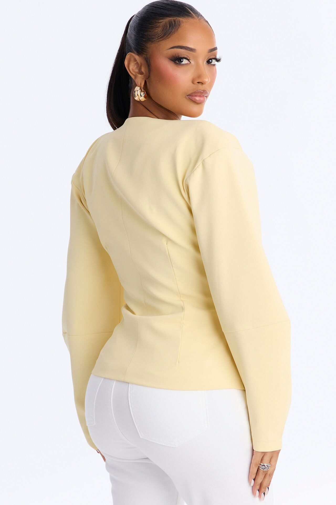 Off Duty Boss Puff Sleeve Button Front Blouse - Butter Yellow