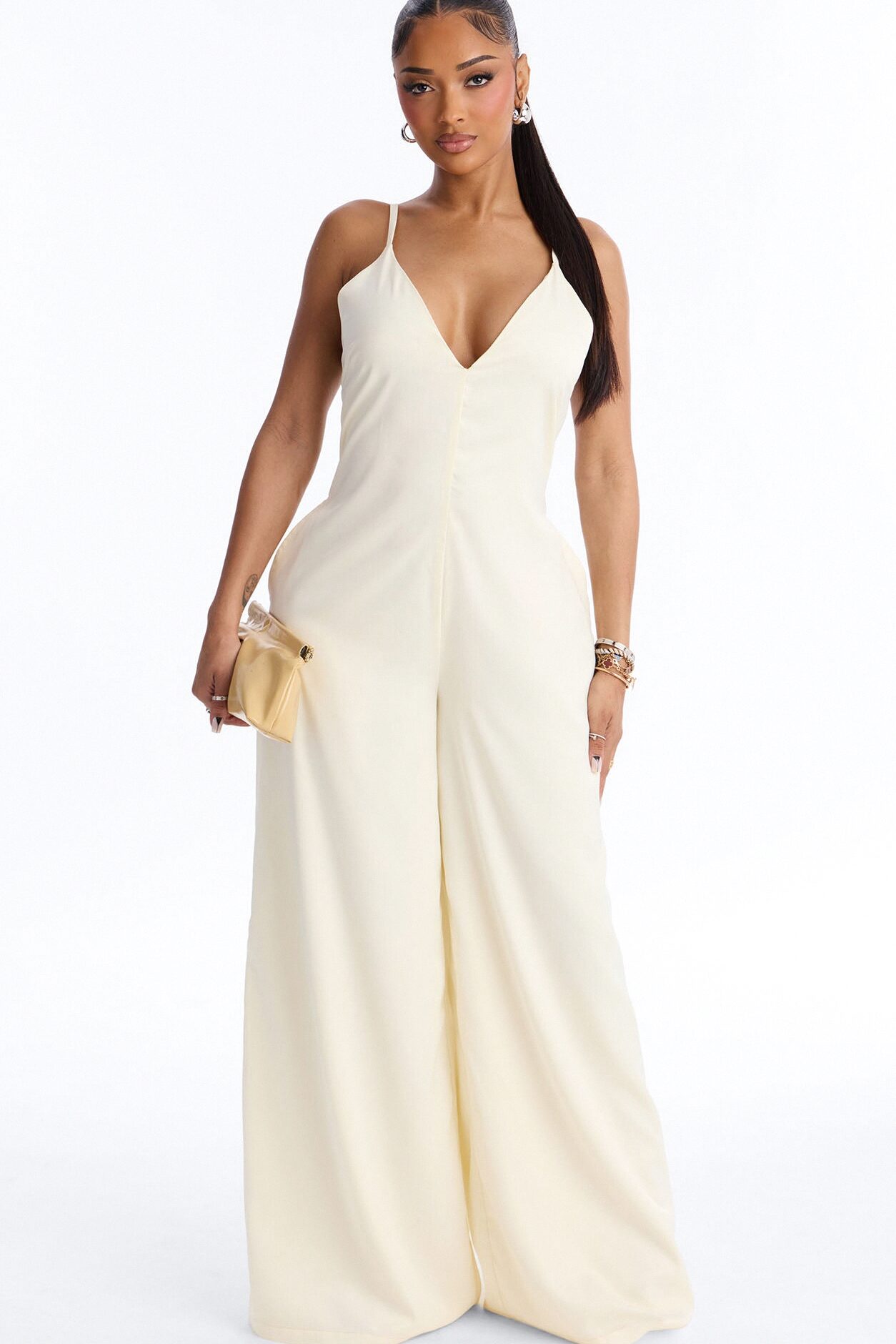 Coco Satin Wide Leg Jumpsuit - Ivory