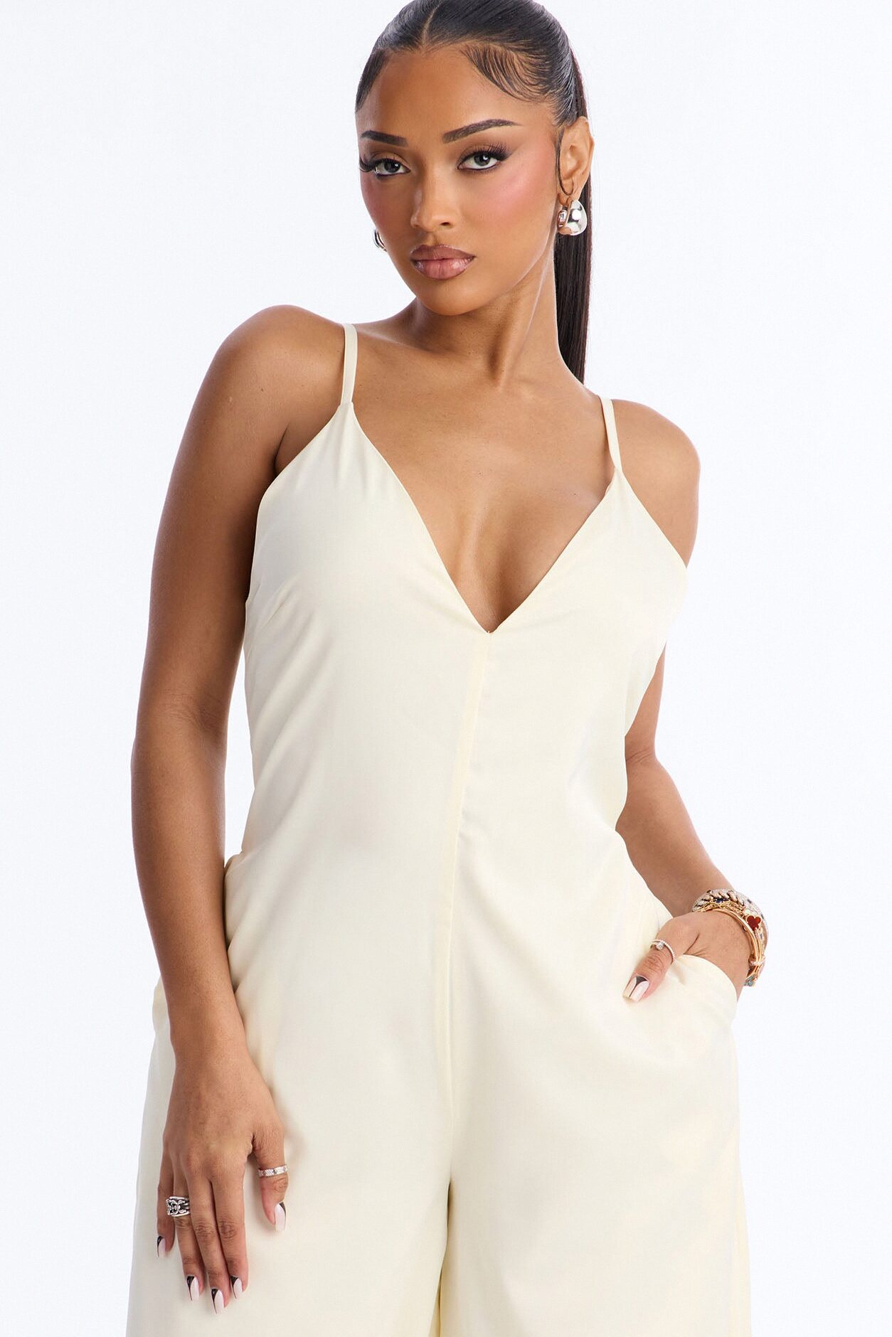 Coco Satin Wide Leg Jumpsuit - Ivory