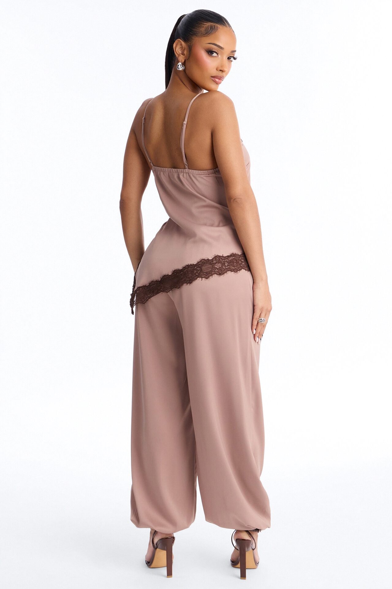 Chic Muse Satin Jogger Set - Mocha