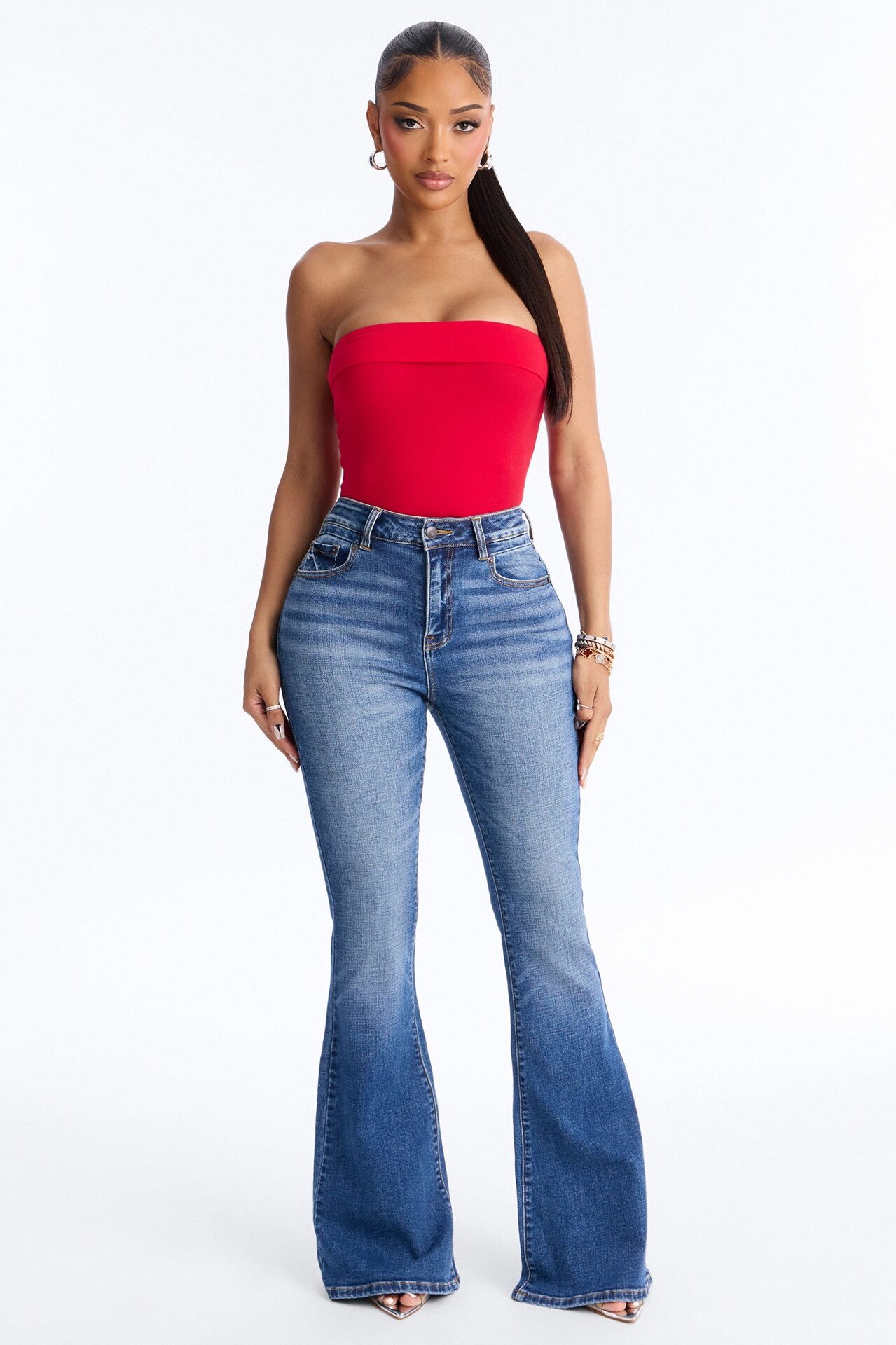 Kimberly Fold Over Tube Top - Red