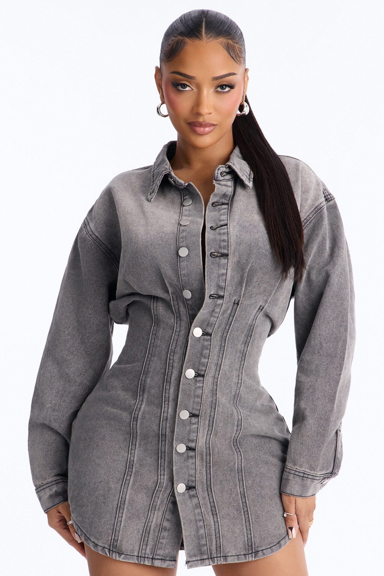 Alessandra Denim Mini Dress - Light Grey