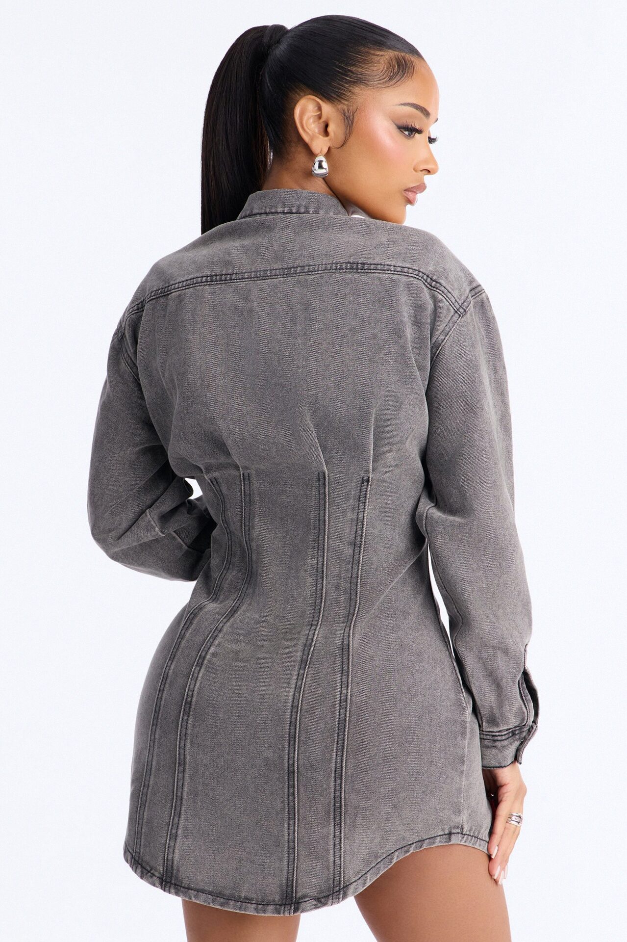 Alessandra Denim Mini Dress - Light Grey