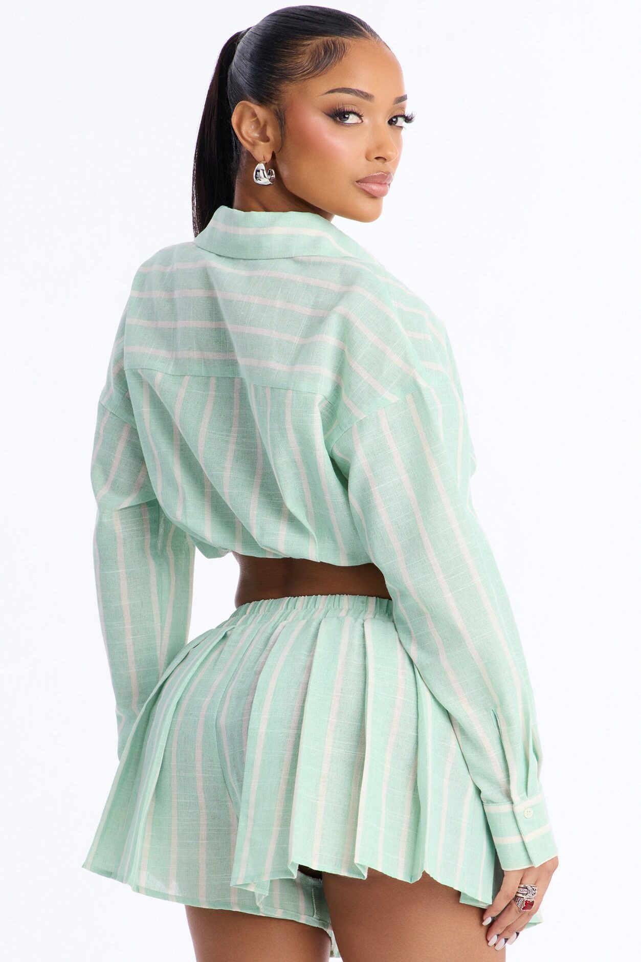 Morelia Linen Stripe Short Set - Mint