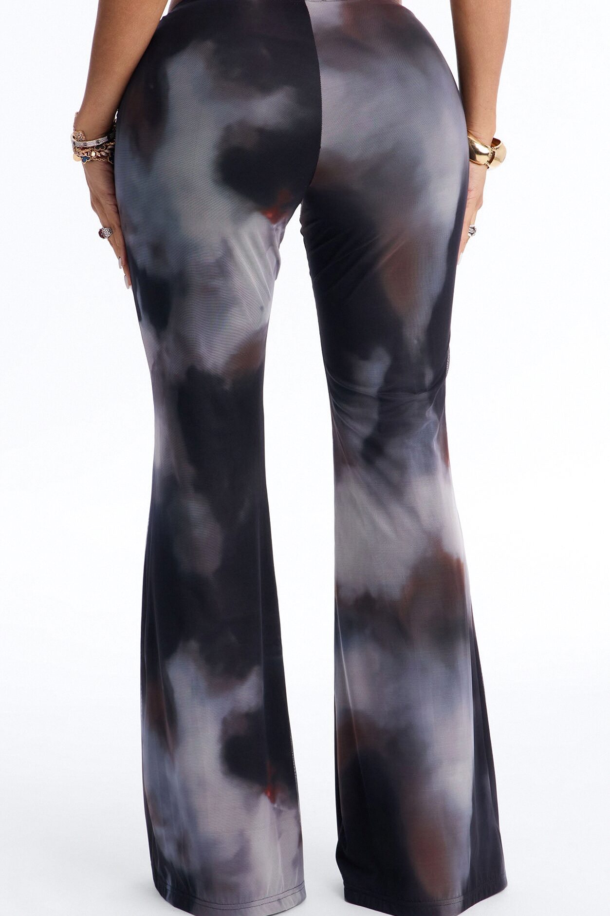 Keisha Wrap Waist Mesh Flare Pant - Grey/combo