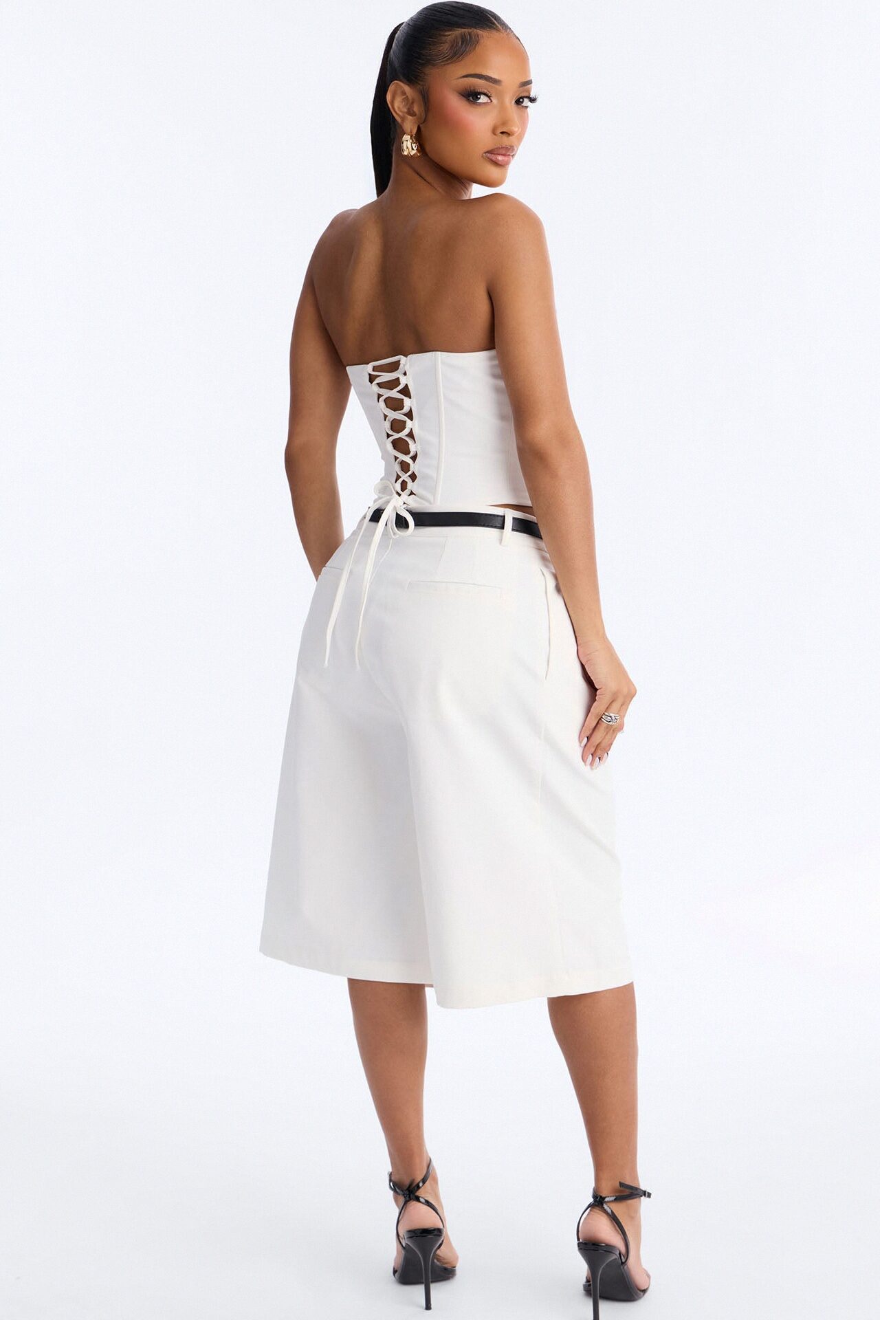 Chic Authority Belted Jort Set - White