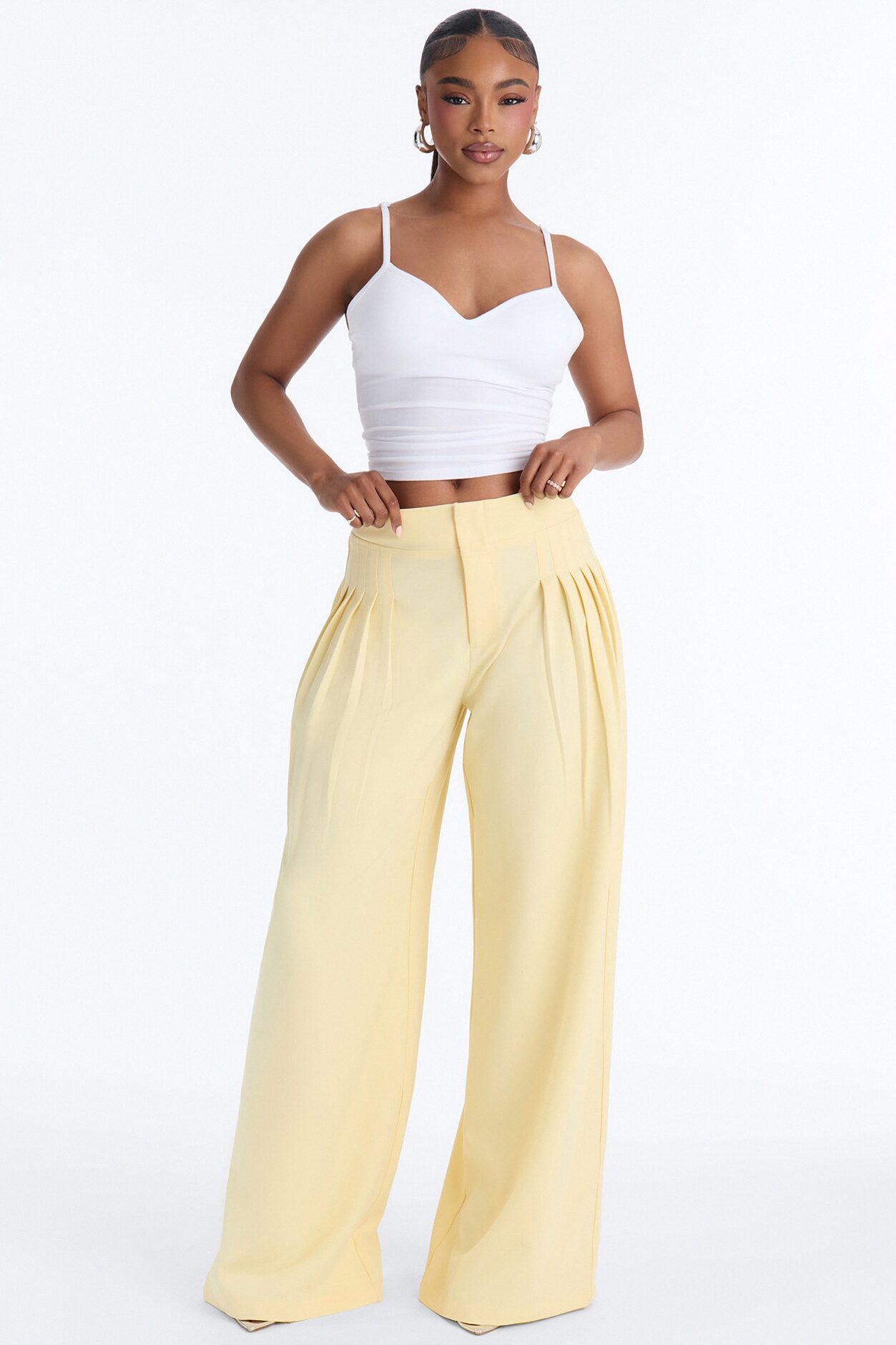 Adele Pleated Wide Leg Trouser Pant 33″ - Butter Yellow